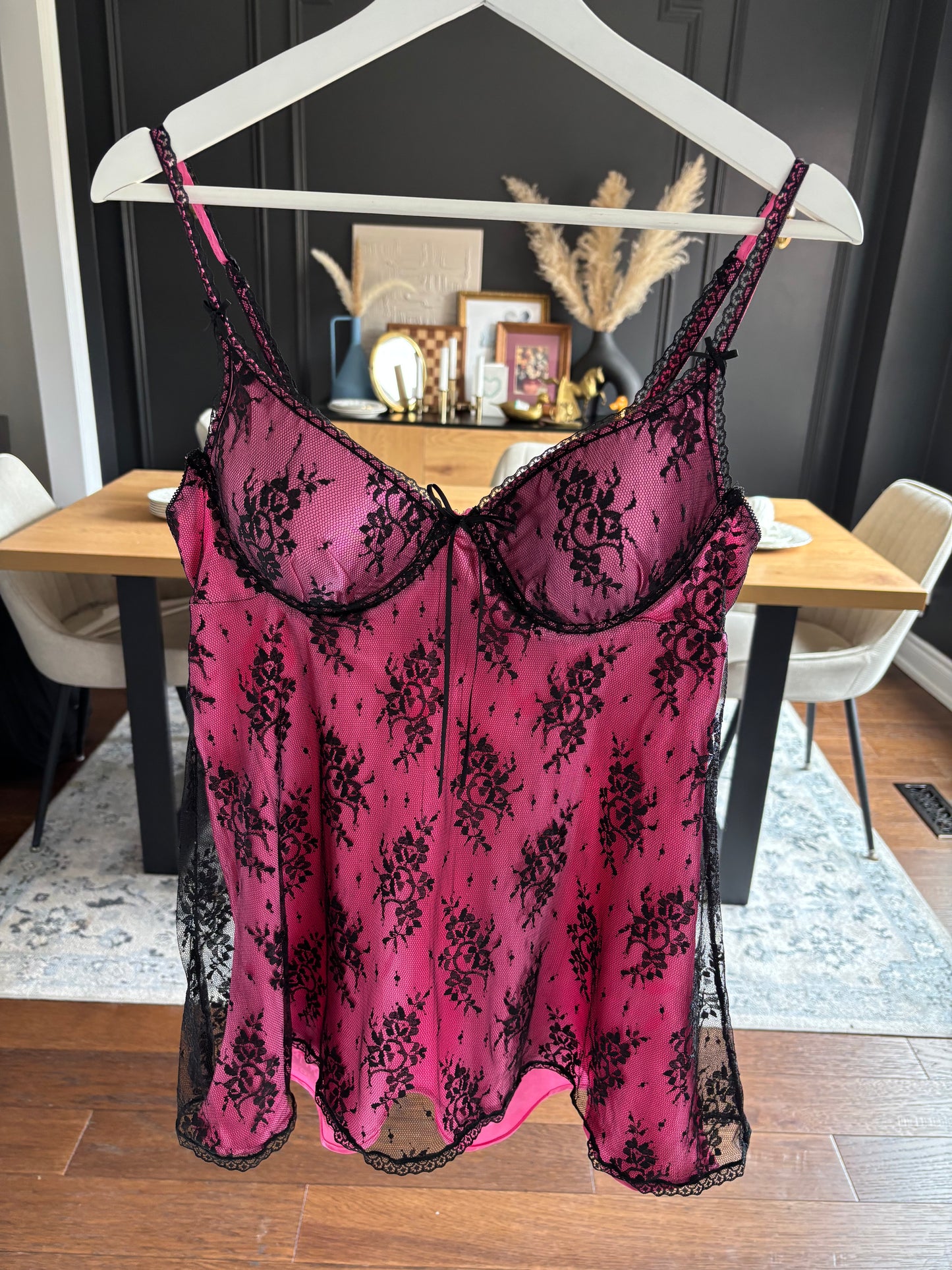Hot Prink & Black Lace Babydoll Size L