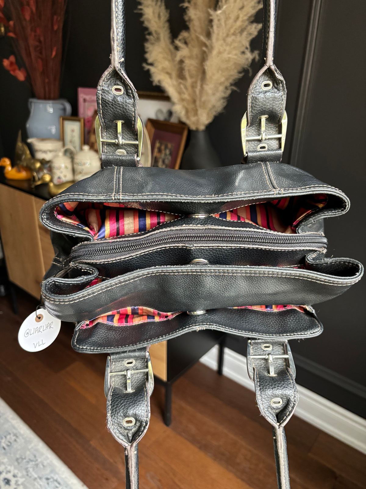 Genuine Leather Buckle Detail Shoulder Bag