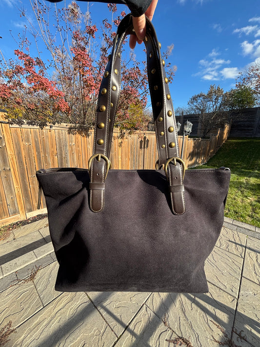 Faux Suede Brown & Black Shoulder Bag