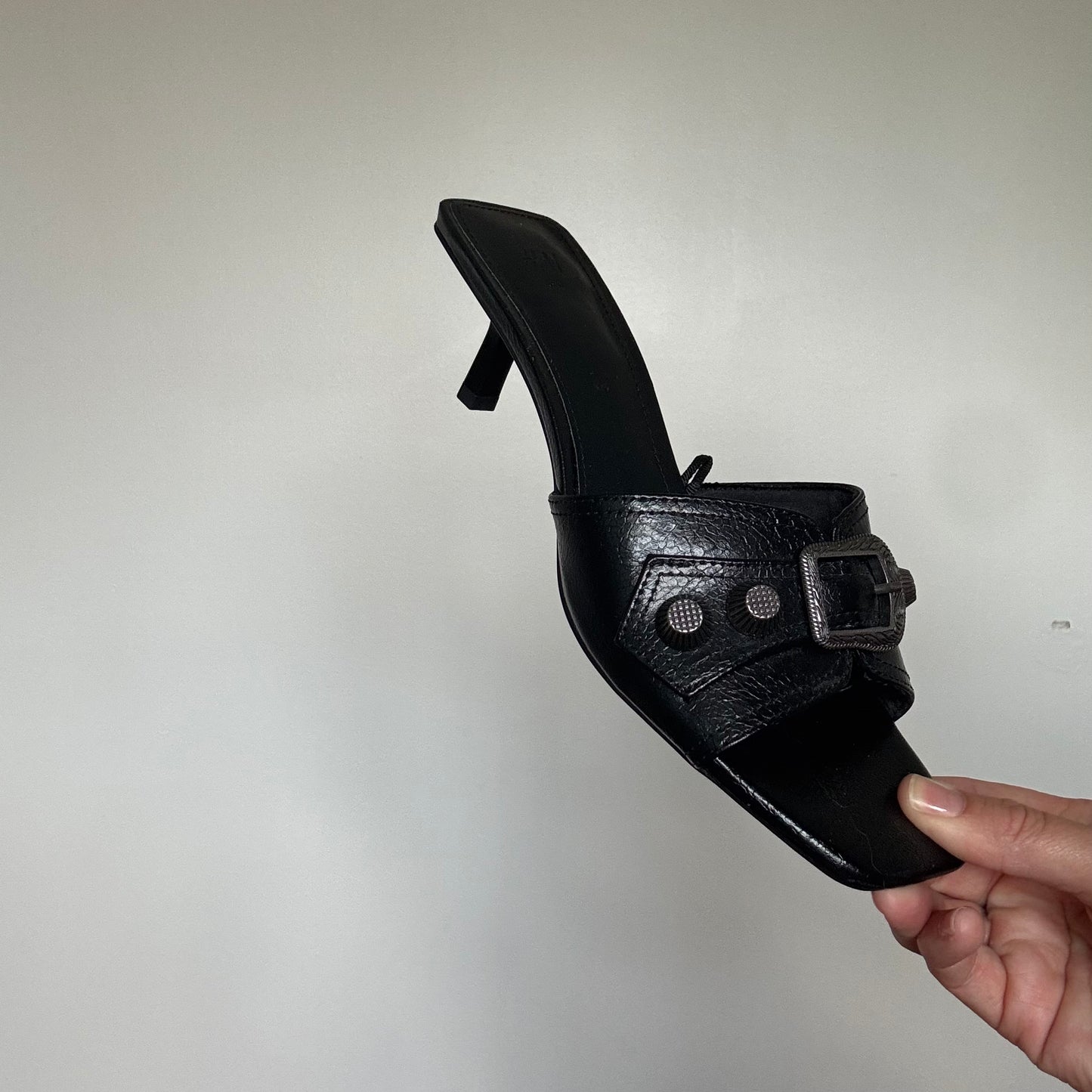 Western Buckle Open Toe Kitten Heel