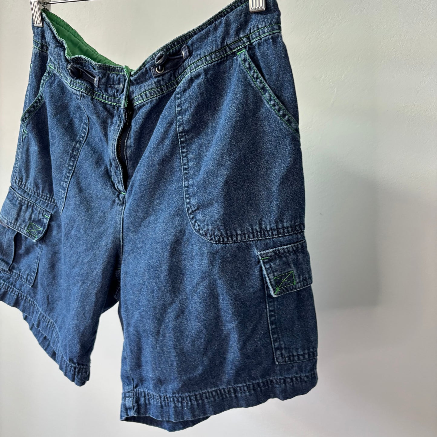 Green Detail Denim Cargo Jean Jorts