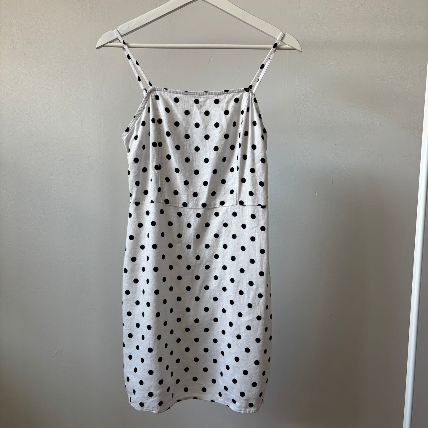 Linen Blend White & Black Polka Dot Dress
