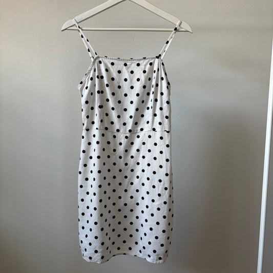 Linen Blend White & Black Polka Dot Dress