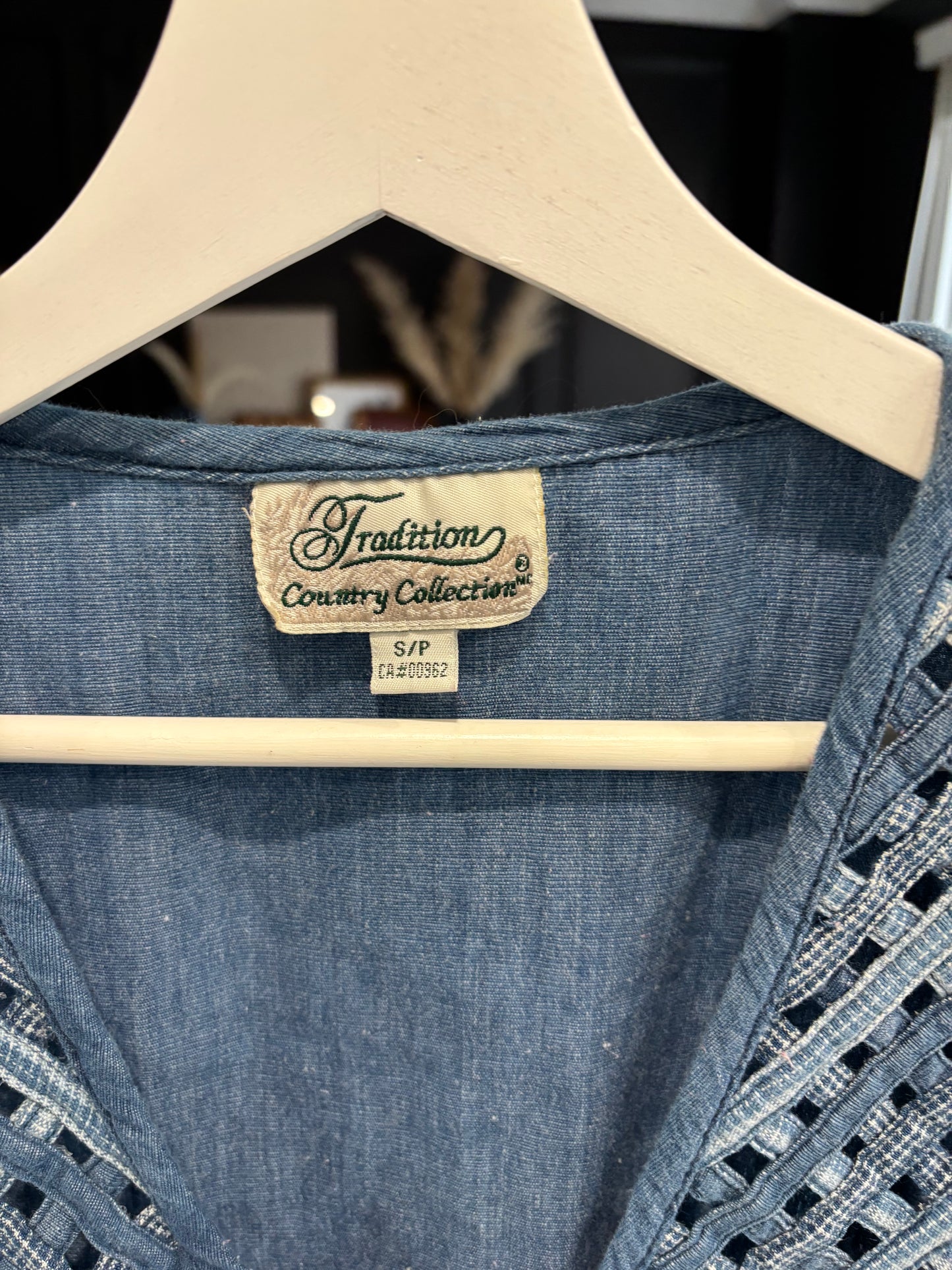 Country Blue Embroidery Vest Size S