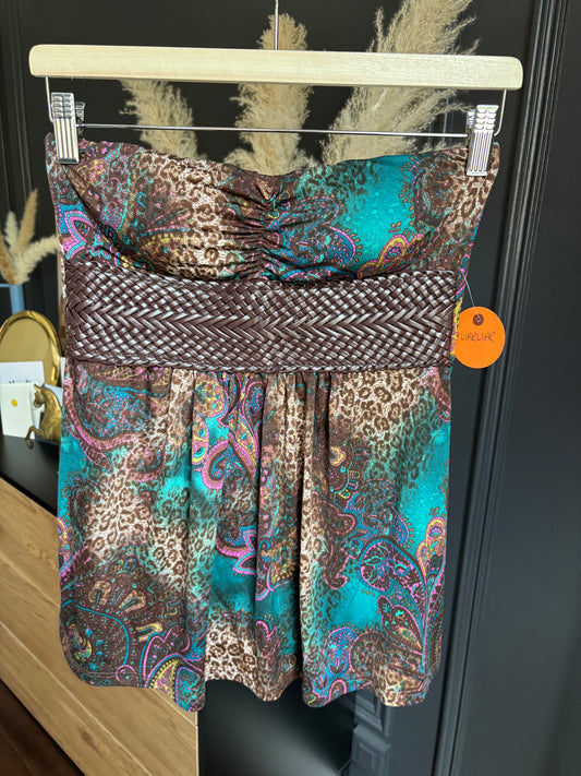 Y2K Cheeta Paisley Print Tube Top Size S