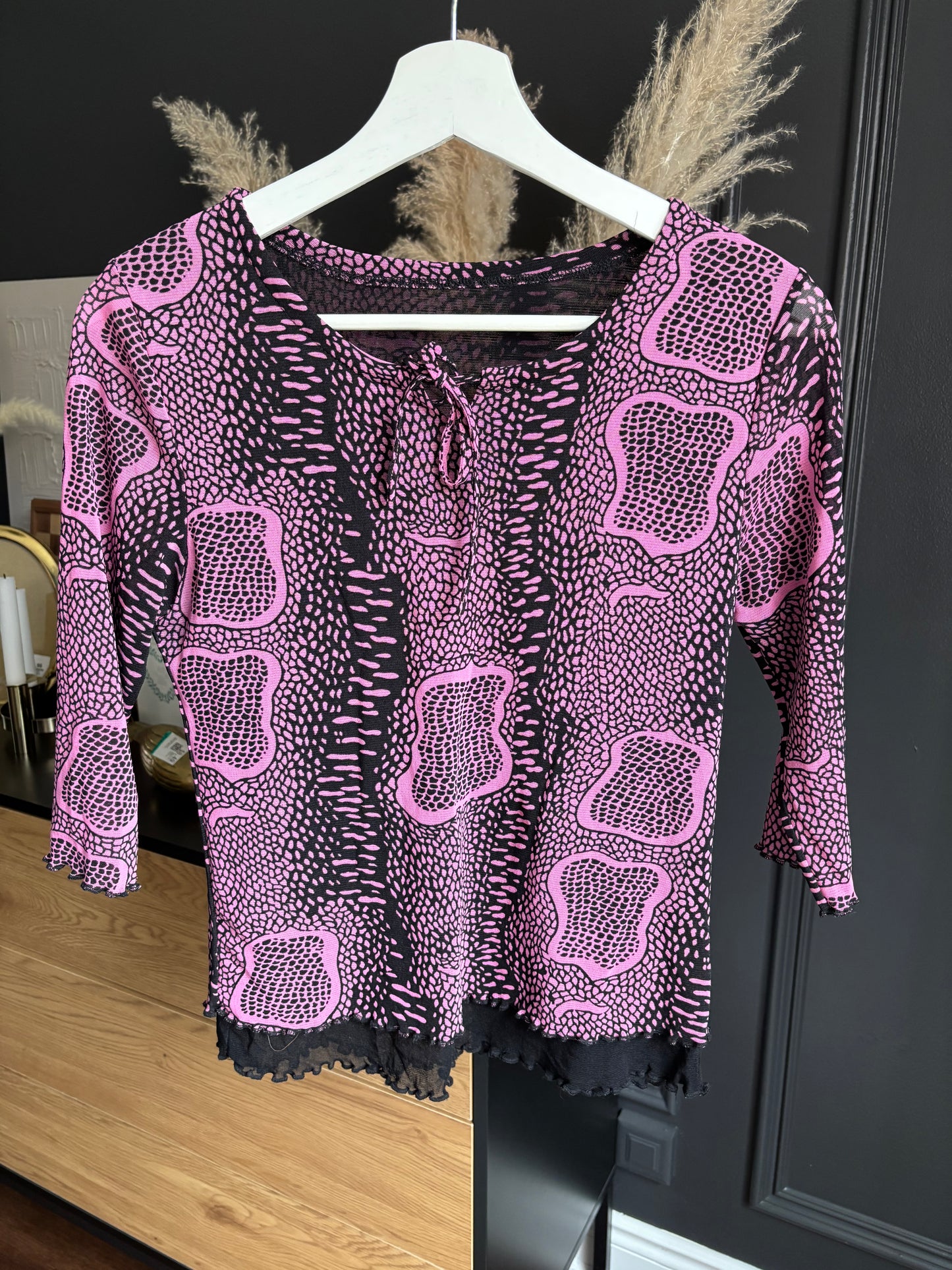 Vintage Pink & Black Mesh Top Size S