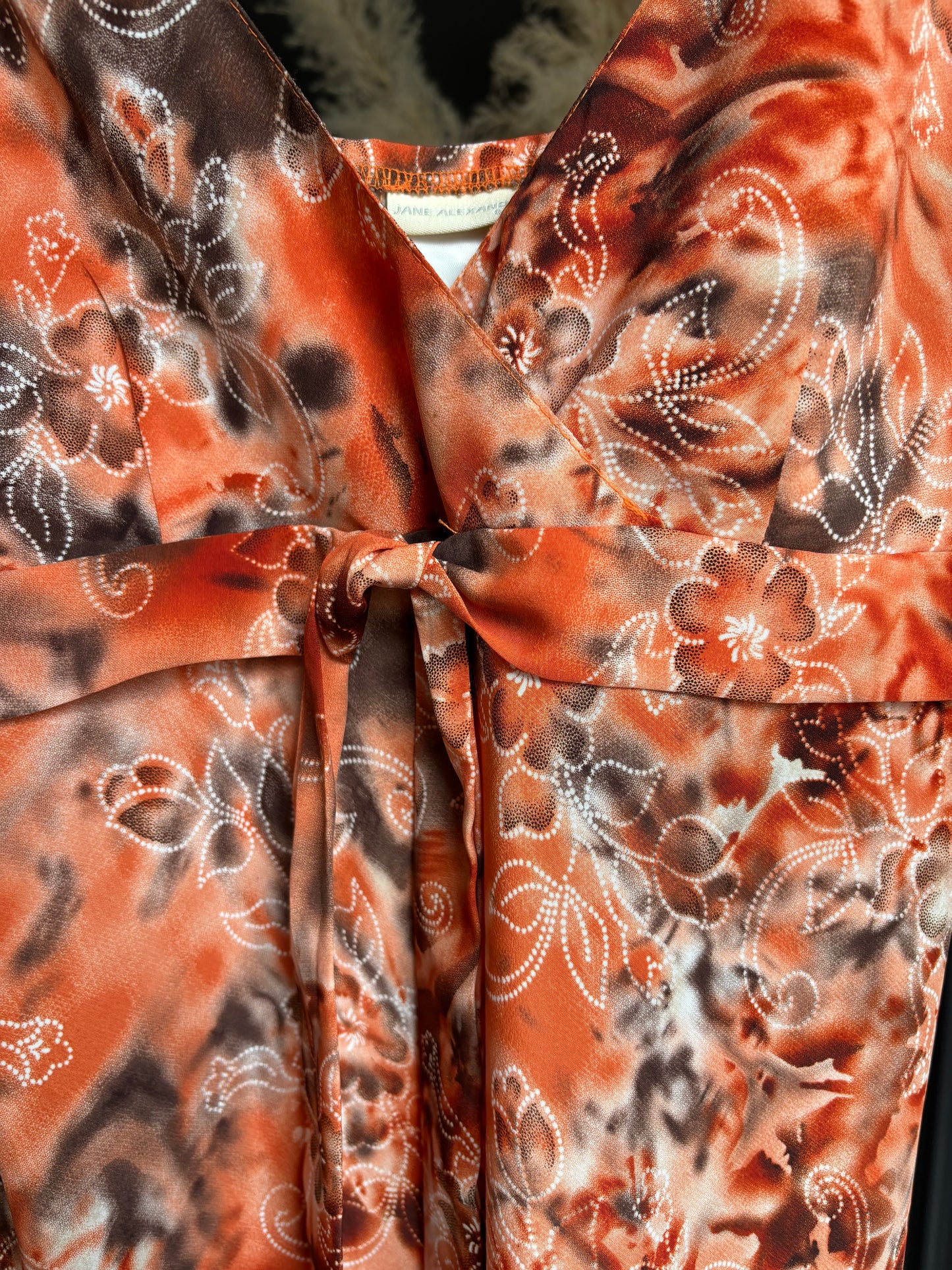 90's Orange Print Dress Size M