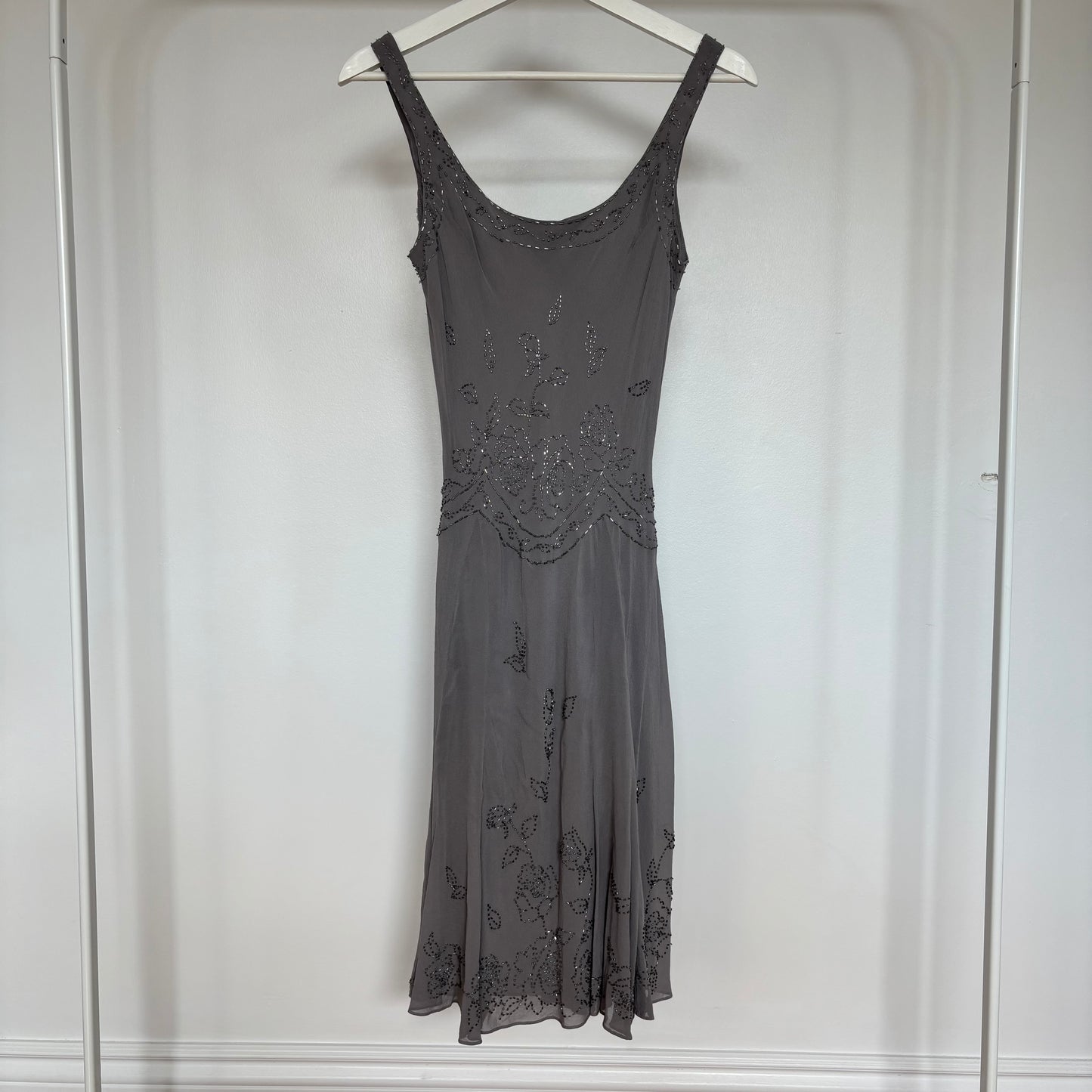 Grey Beaded Midi Dress Size 4