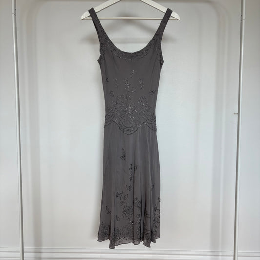 Grey Beaded Midi Dress Size 4
