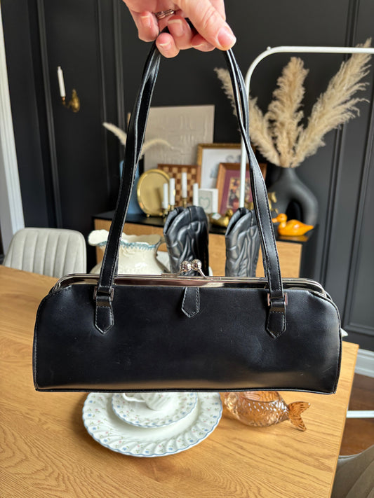 90's Black Kiss Lock Handbag