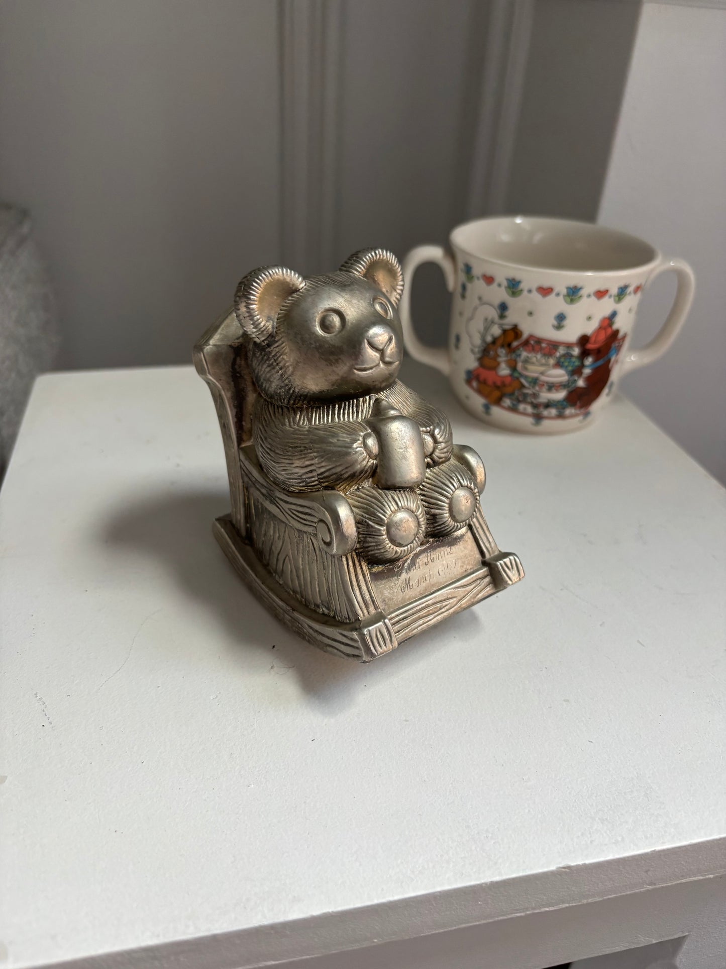 Vintage Silver Plated Rocking Baby Bear Piggy Bank