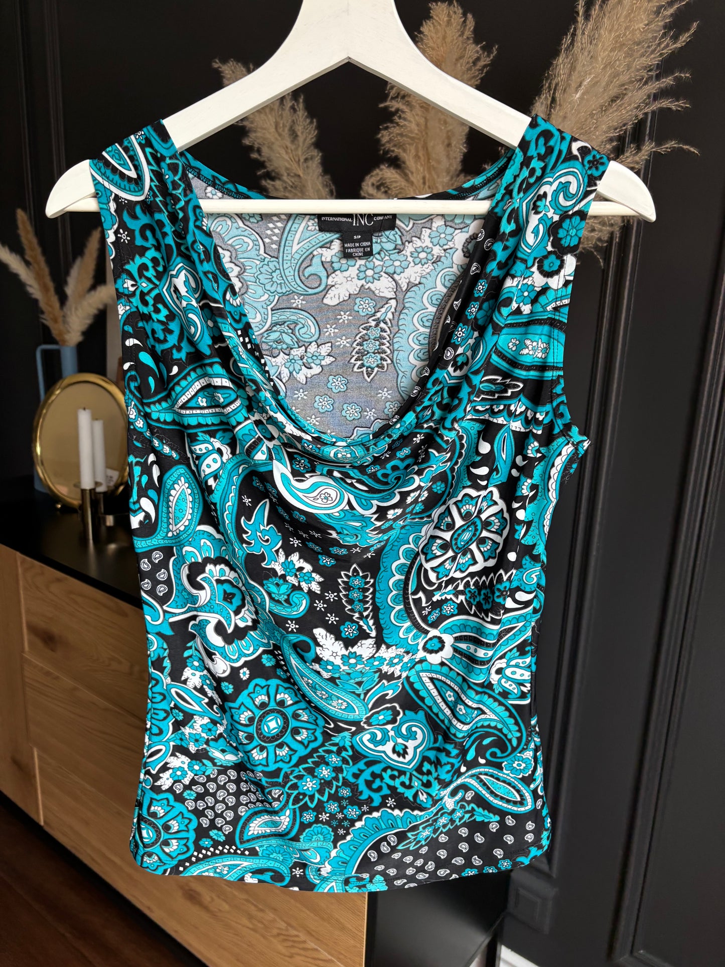 Paisley Sleeveless Cowl Neck Top Size S