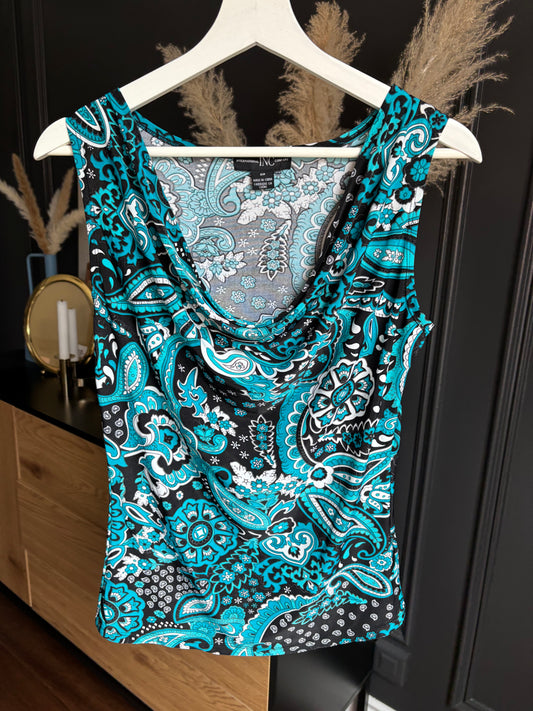 Paisley Sleeveless Cowl Neck Top Size S