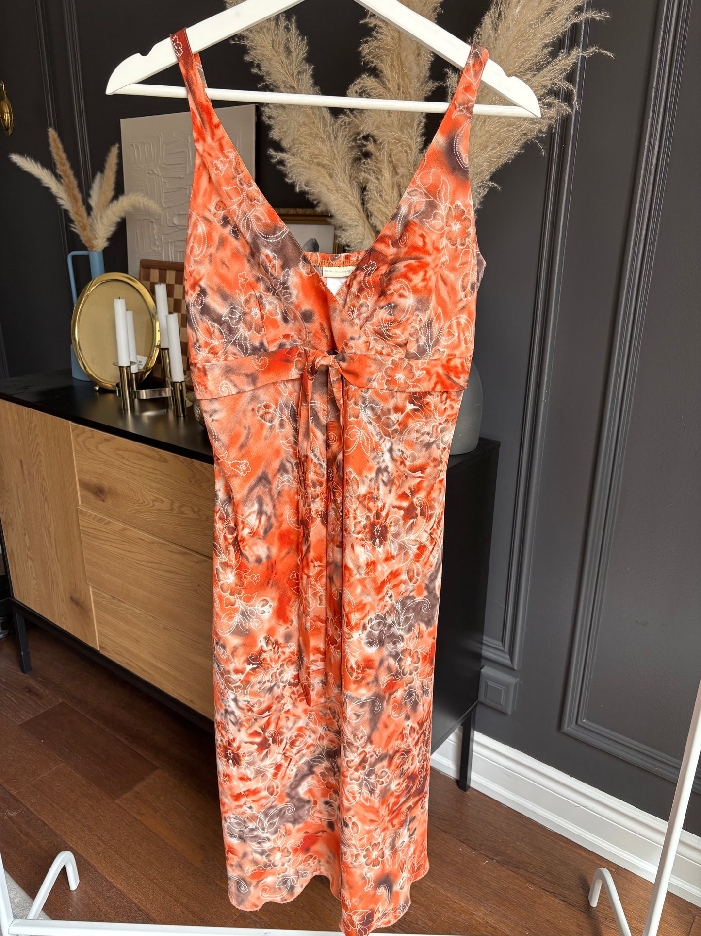 90's Orange Print Dress Size M