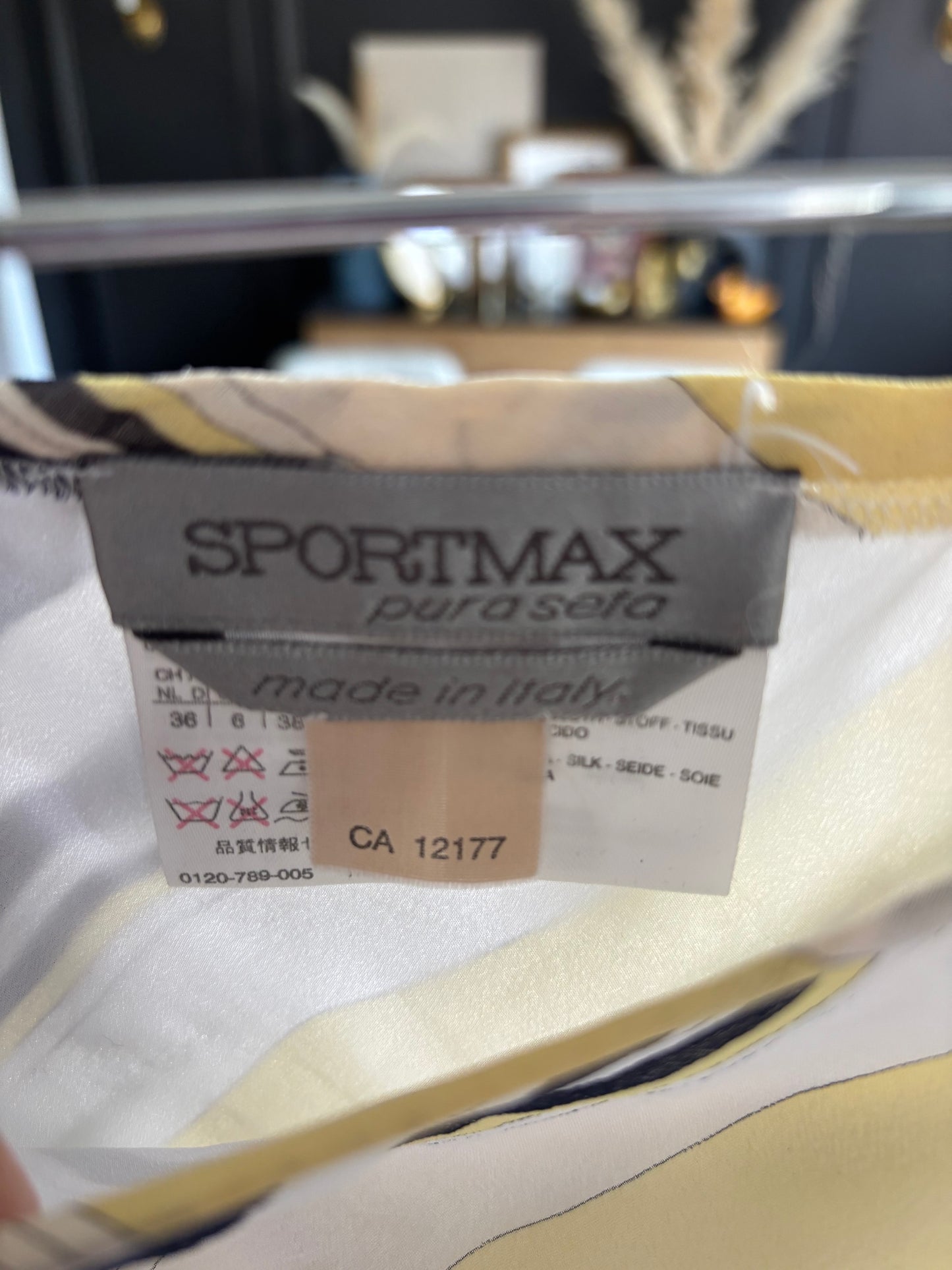 Yellow & Grey Striped Silk Skirt Size 6