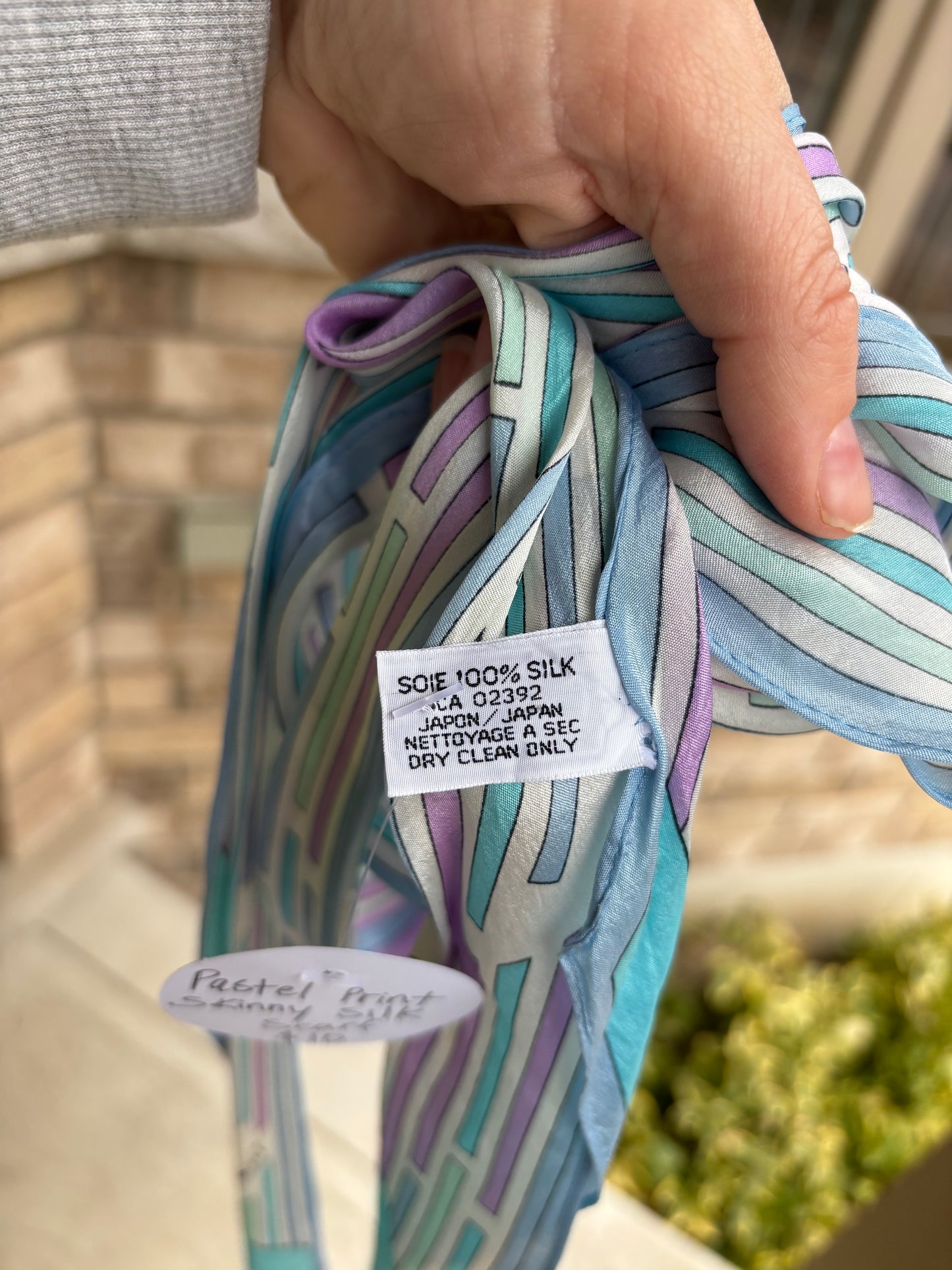 Pastel Print Skinny Silk Scarf