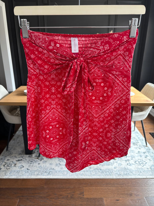 Red Strapless Handkerchief Print Top Size S