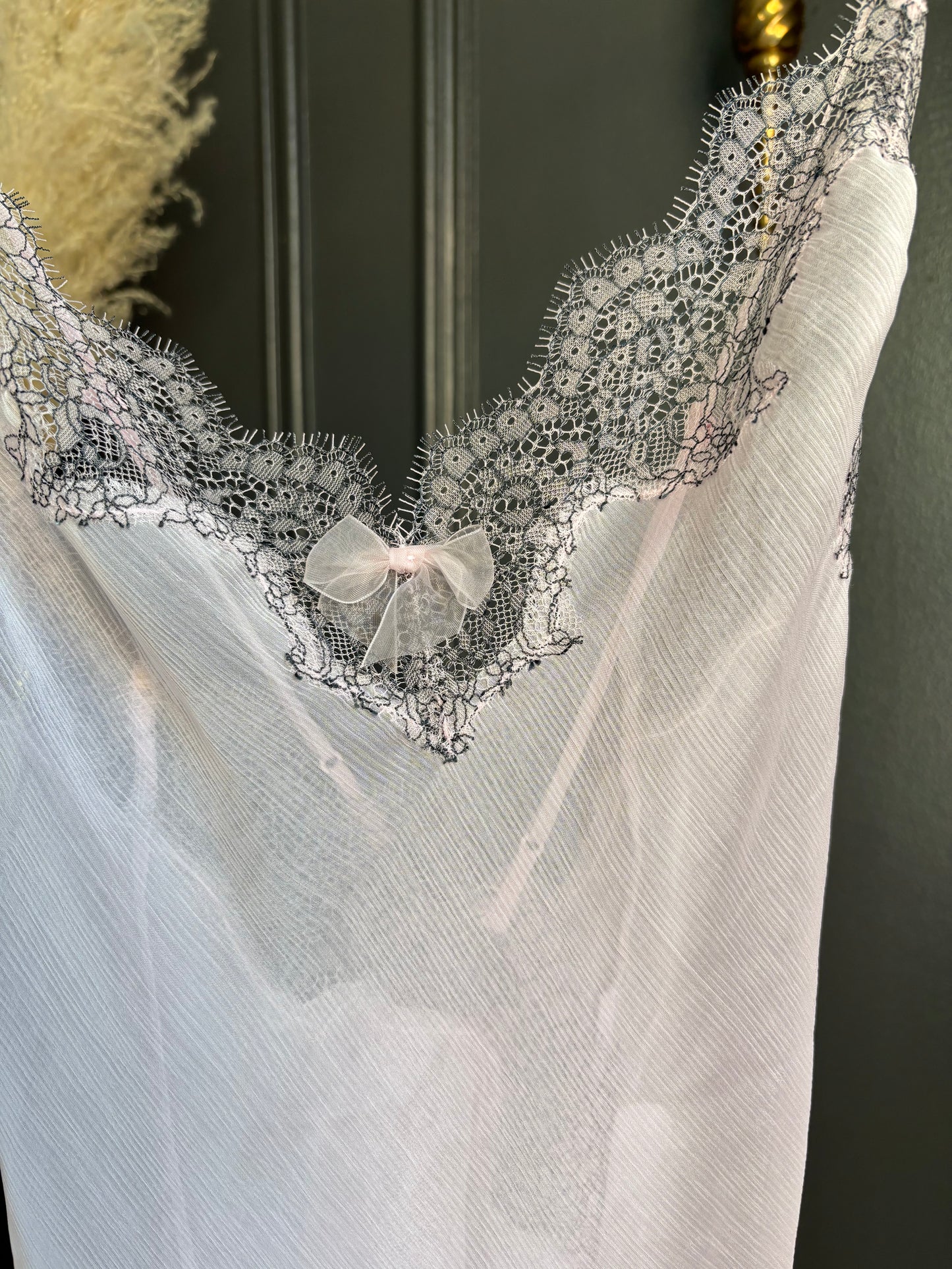 Sheer Pink Lace Detail Slip Top Size M