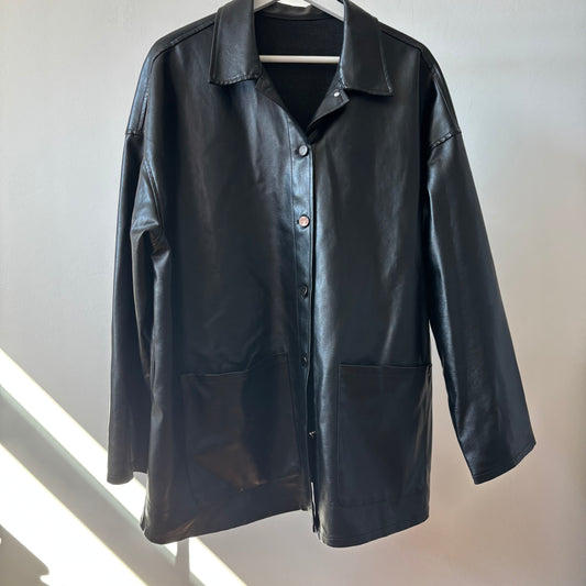 Faux Leather Oversized Button Down Jacket