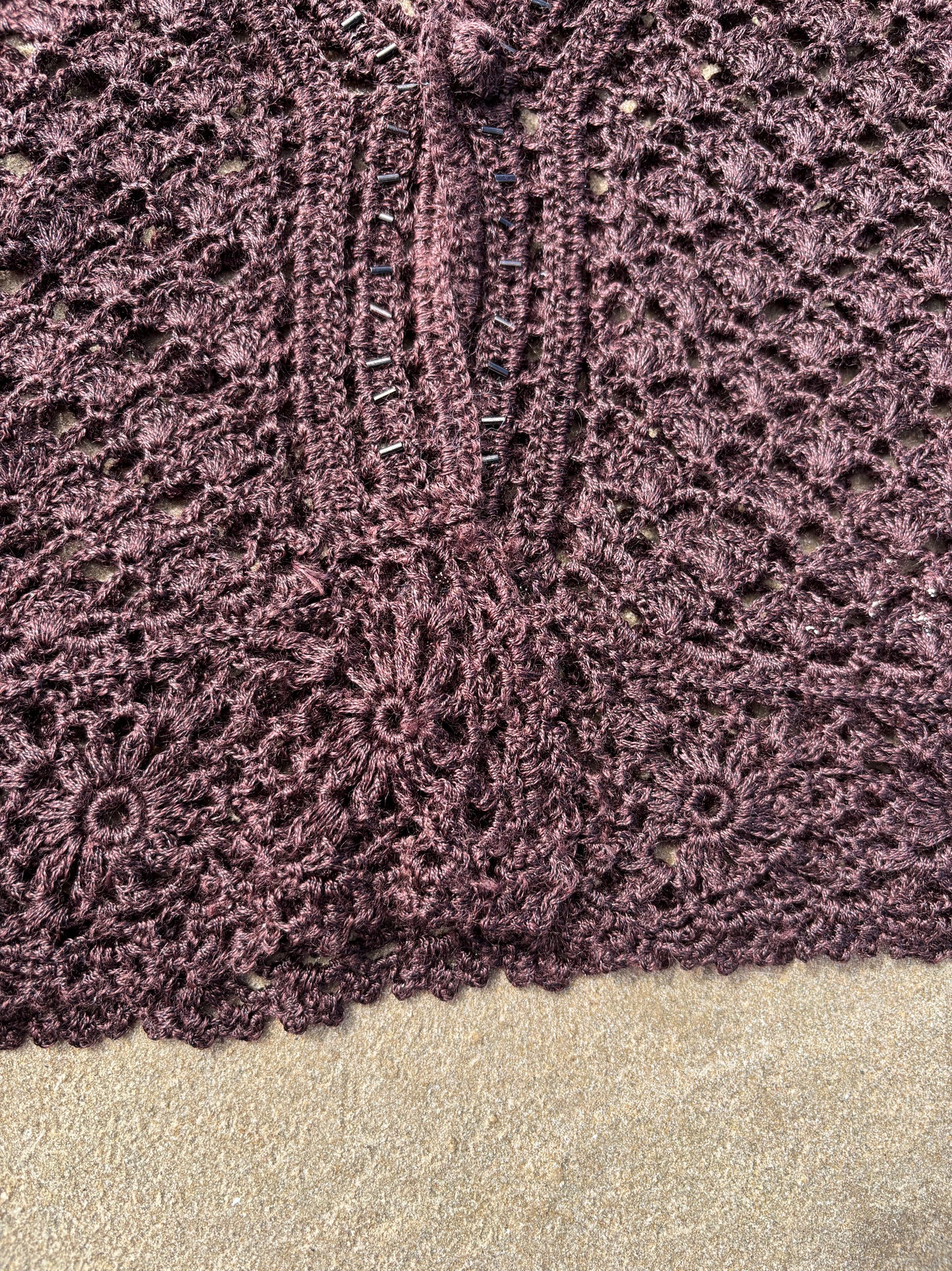 Brown Crochet Cropped Cardigan