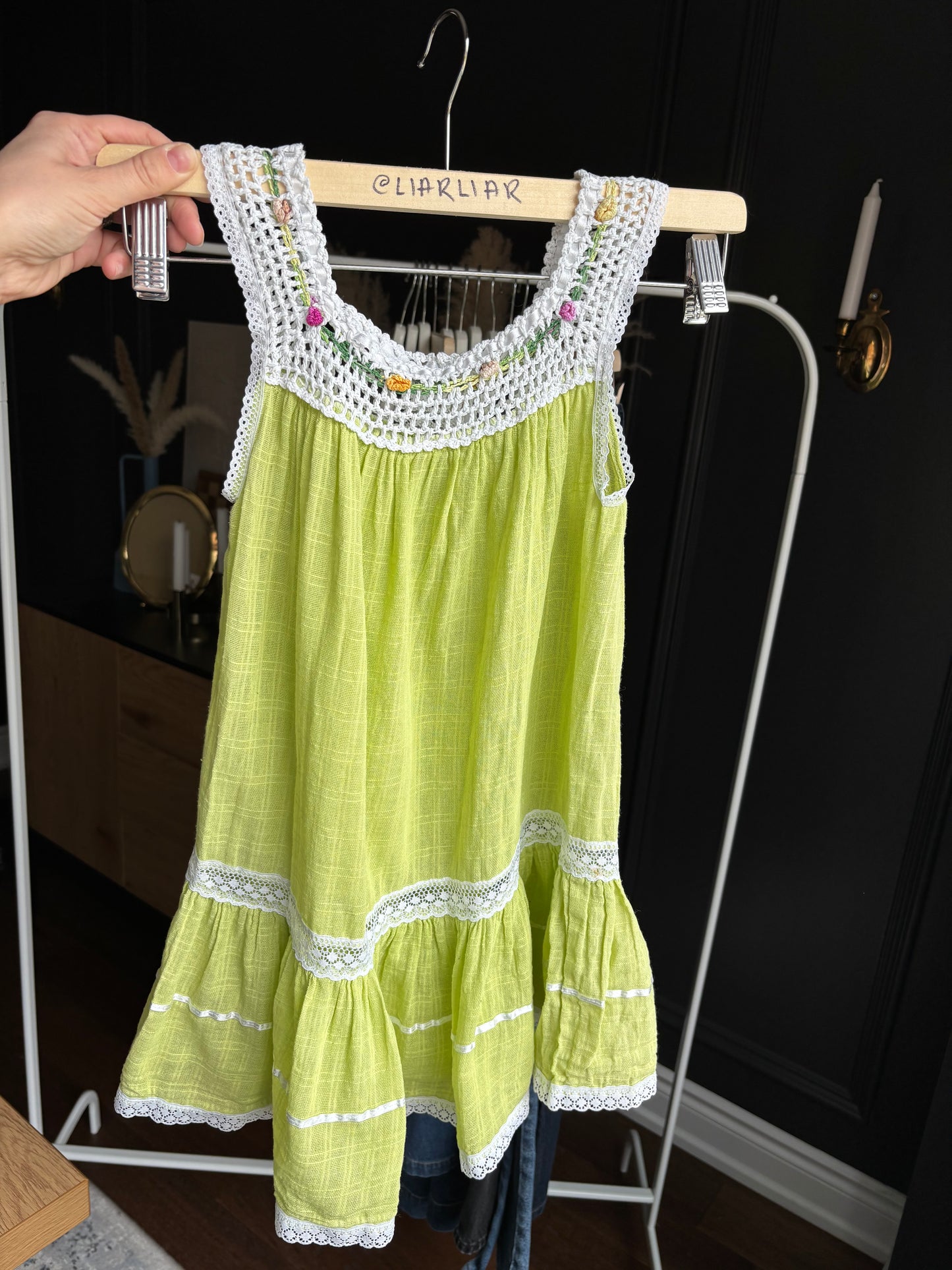 Green Crochet Detail Top Size S