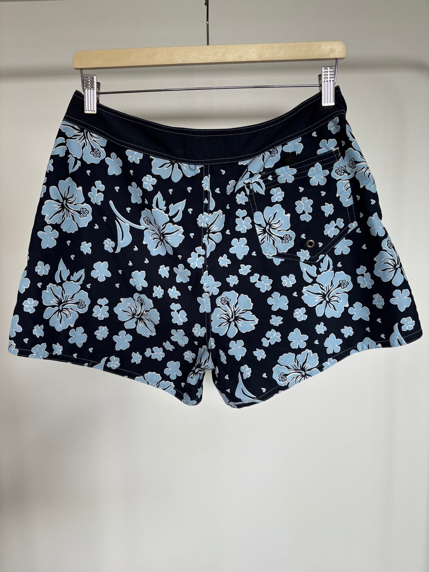 Vintage Blue Hibiscus Swim Shorts