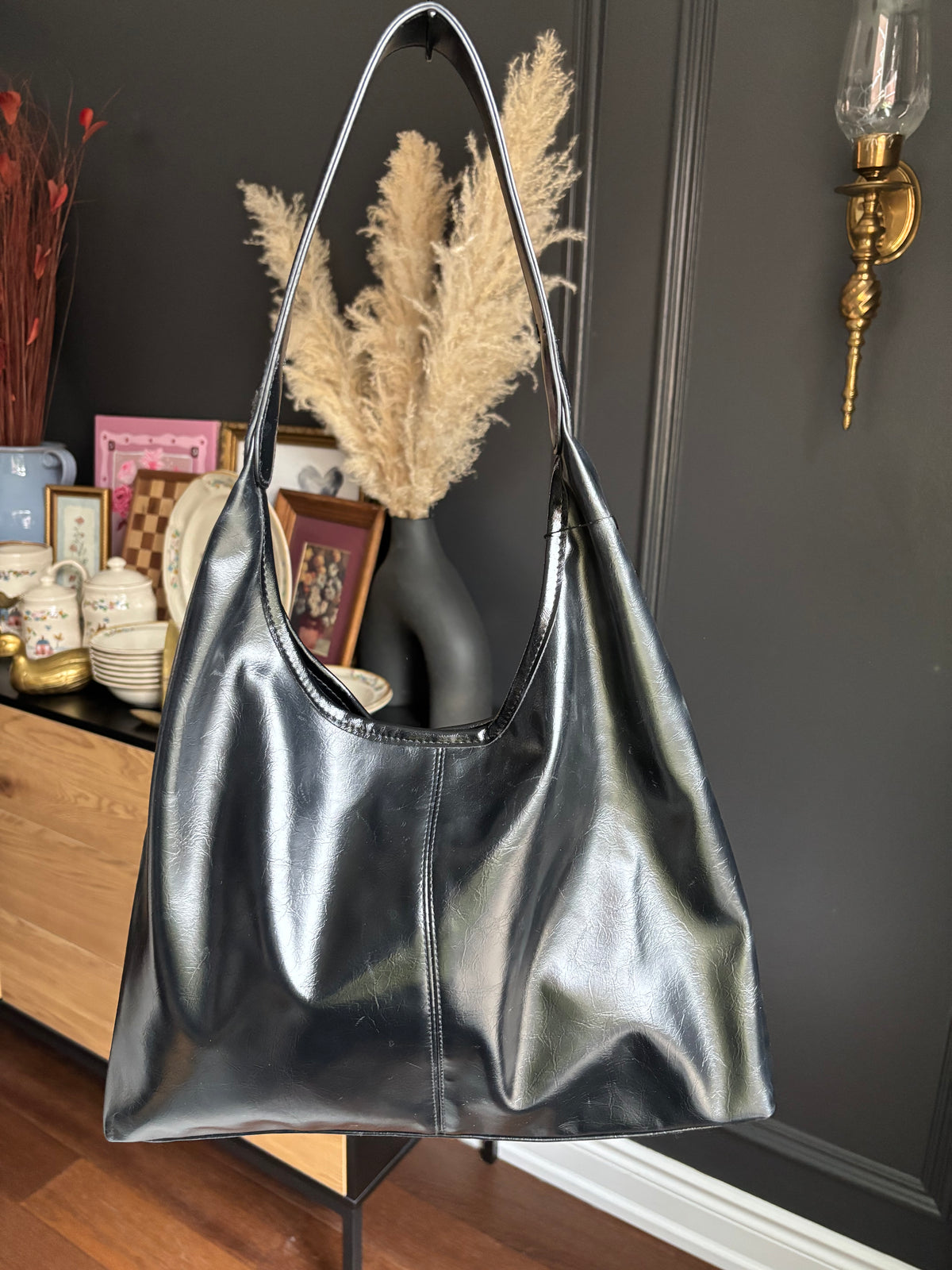Black Boho Faux Leather Bag