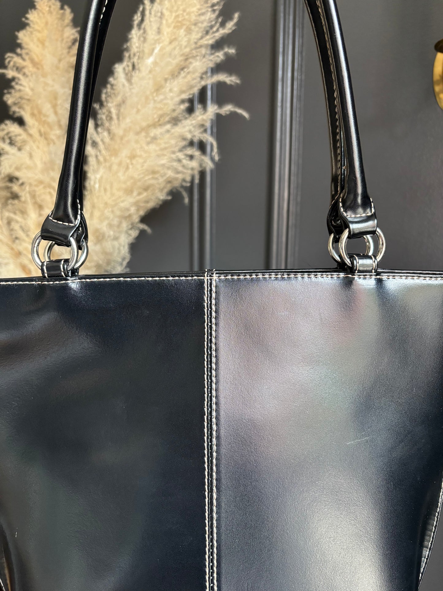 Black Faux Leather 90's Shoulder Bag