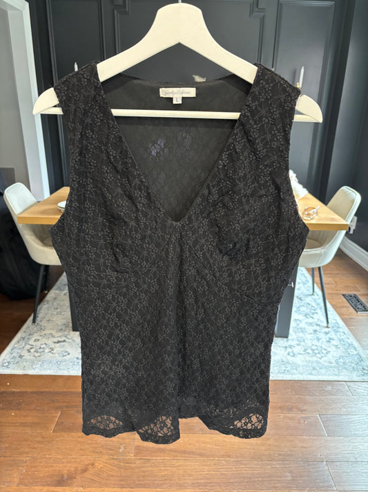 Vintage Sleeveless Black Lace Top Size L