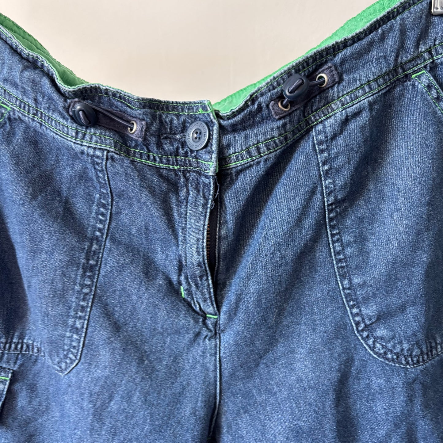 Green Detail Denim Cargo Jean Jorts