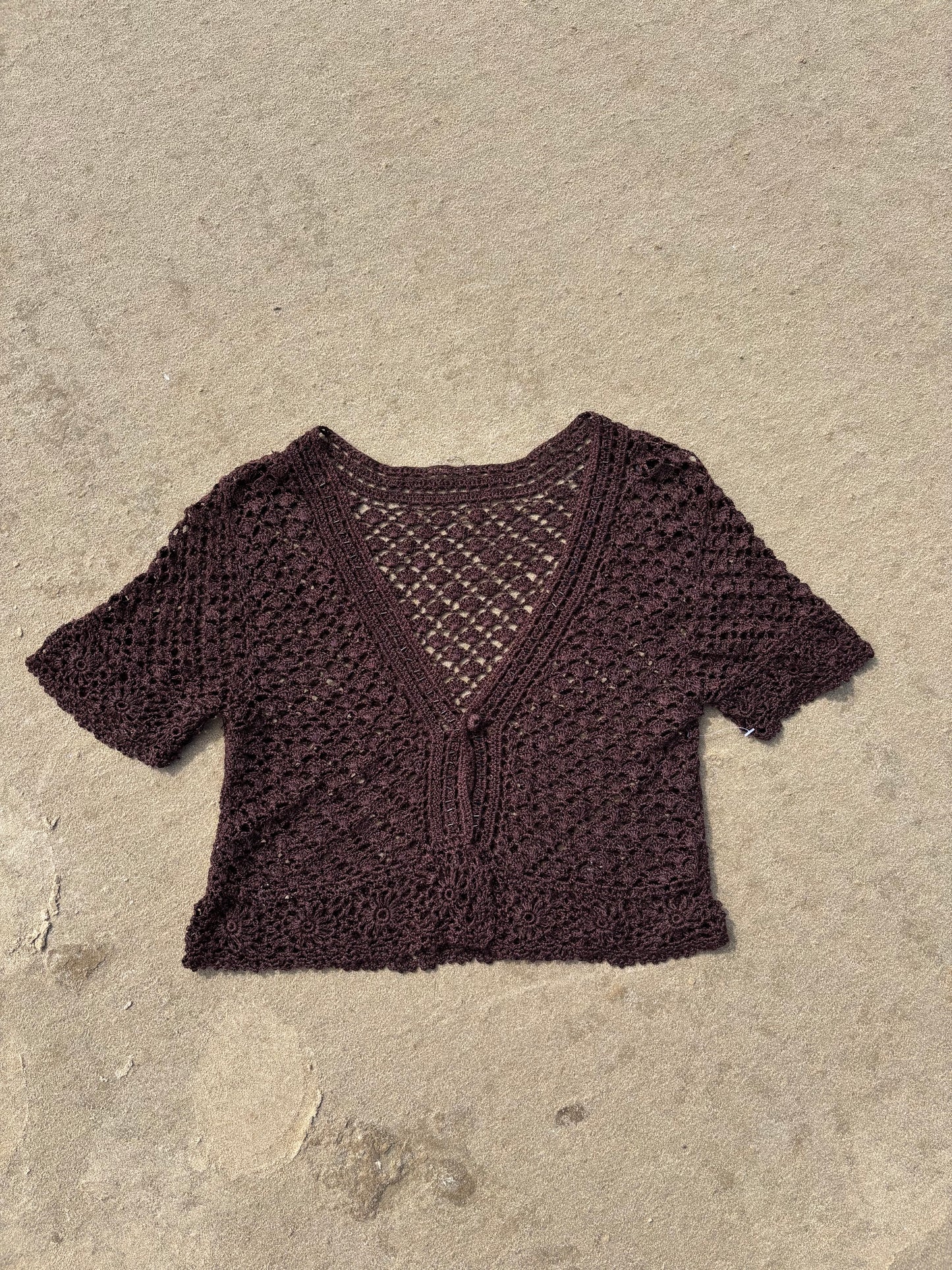 Brown Crochet Cropped Cardigan