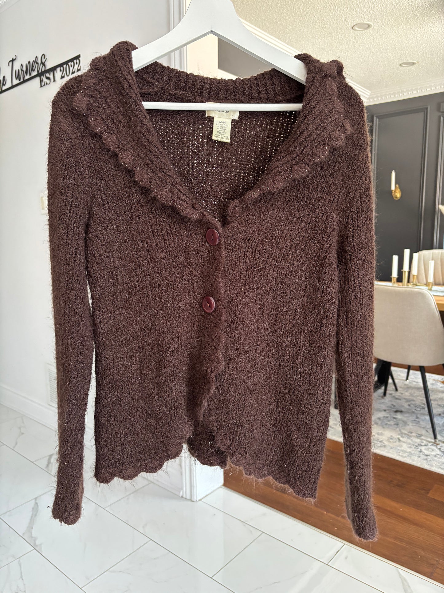 Chocolate Knit Scalloped Cardi Size M