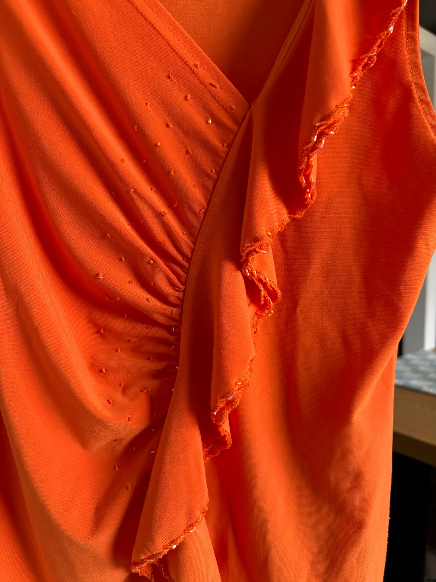 Orange Beaded Ruffle Top Size M