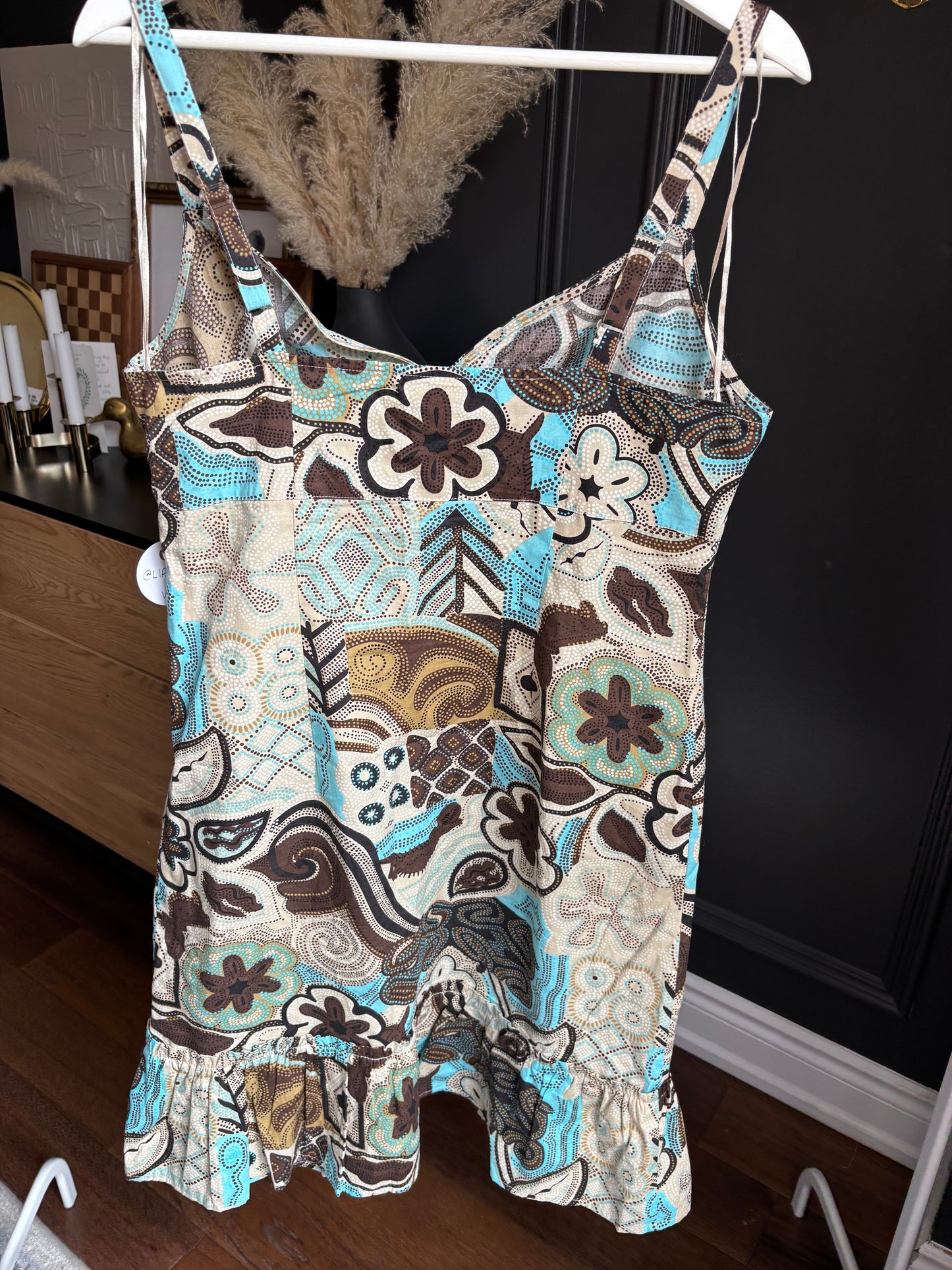 Brown & Blue Print Cotton Dress Size 12