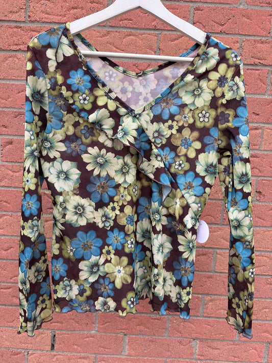 Vintage Floral Mesh Blouse Size L
