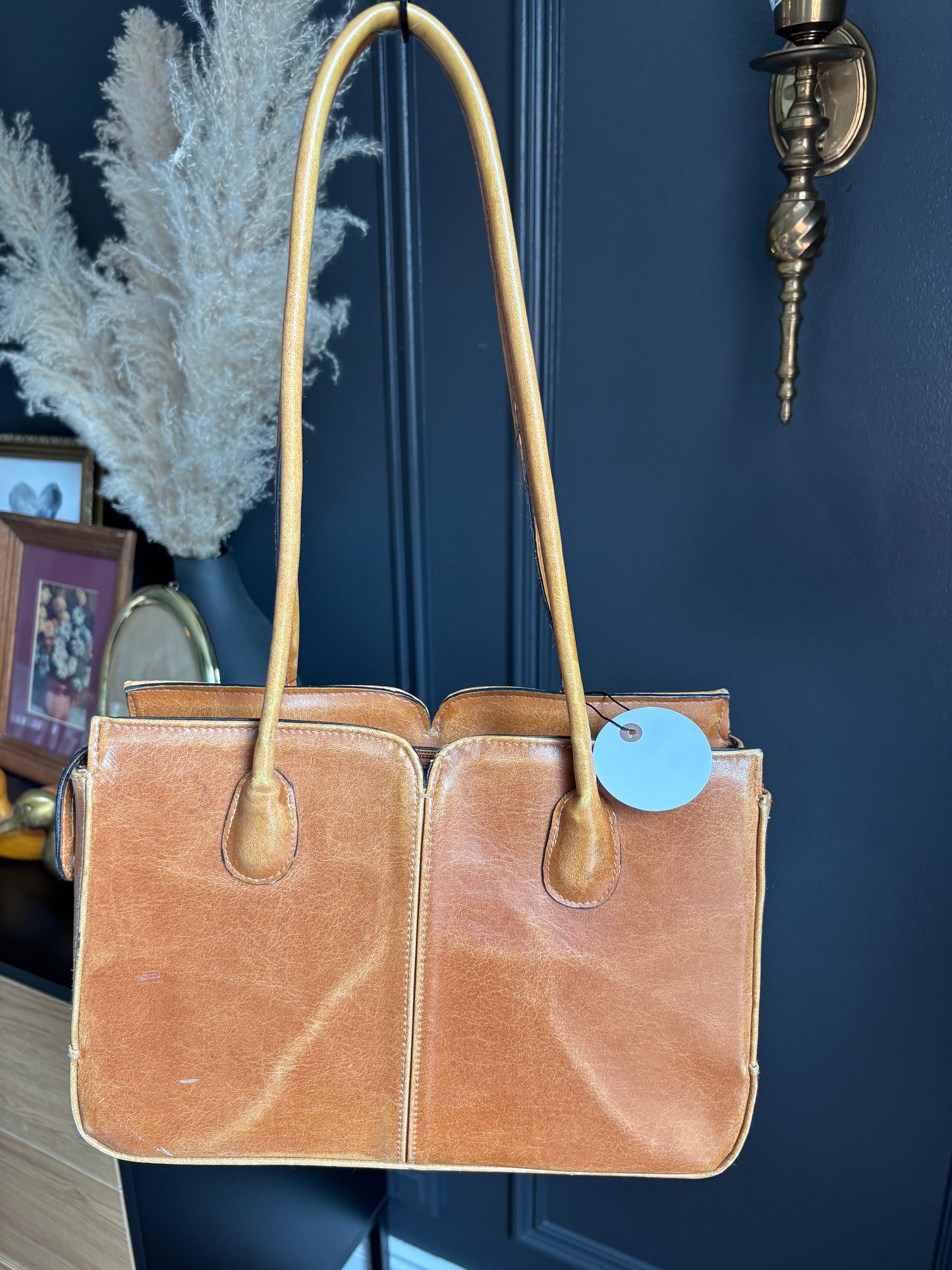 90's Brown Leather Structured Shoulder Bag