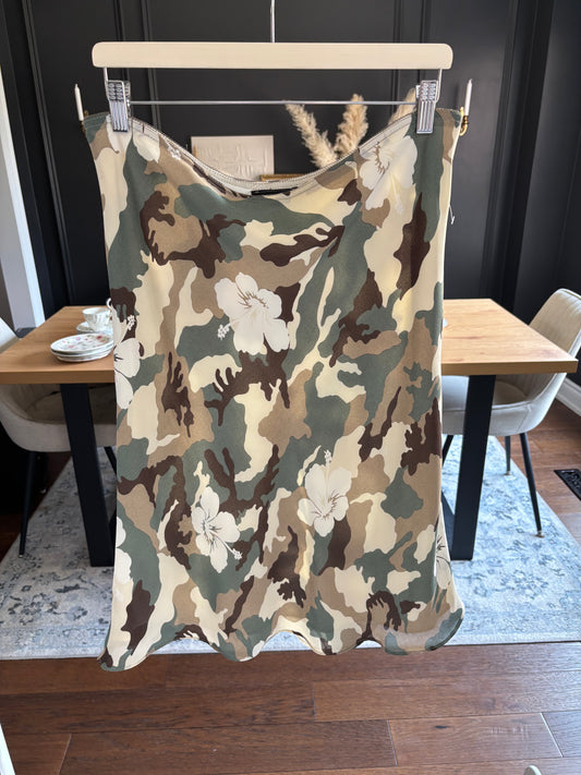 Hibiscus Army Print Midi Skirt Size L