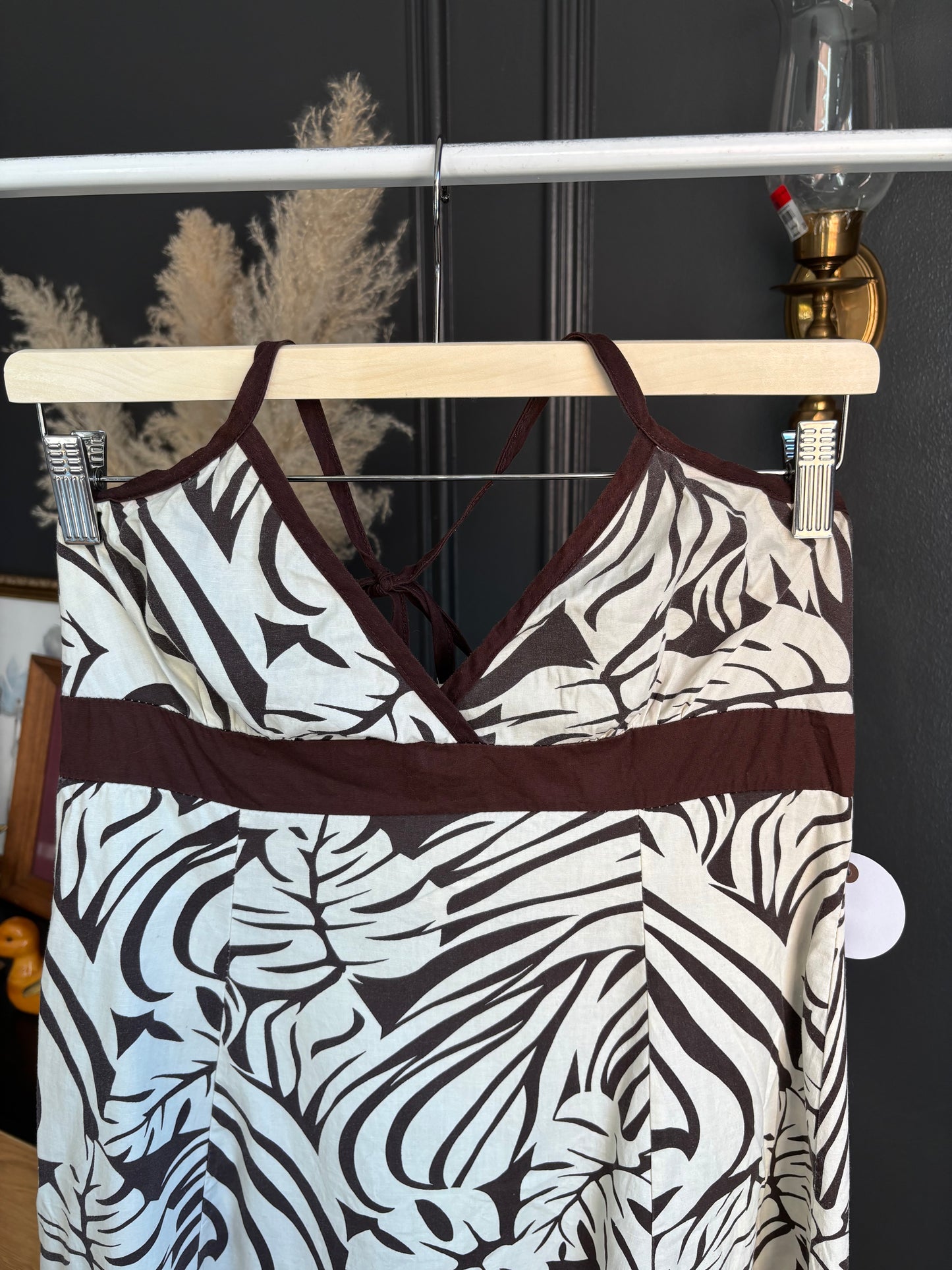 Brown & White Palm Print Halter Dress Size M