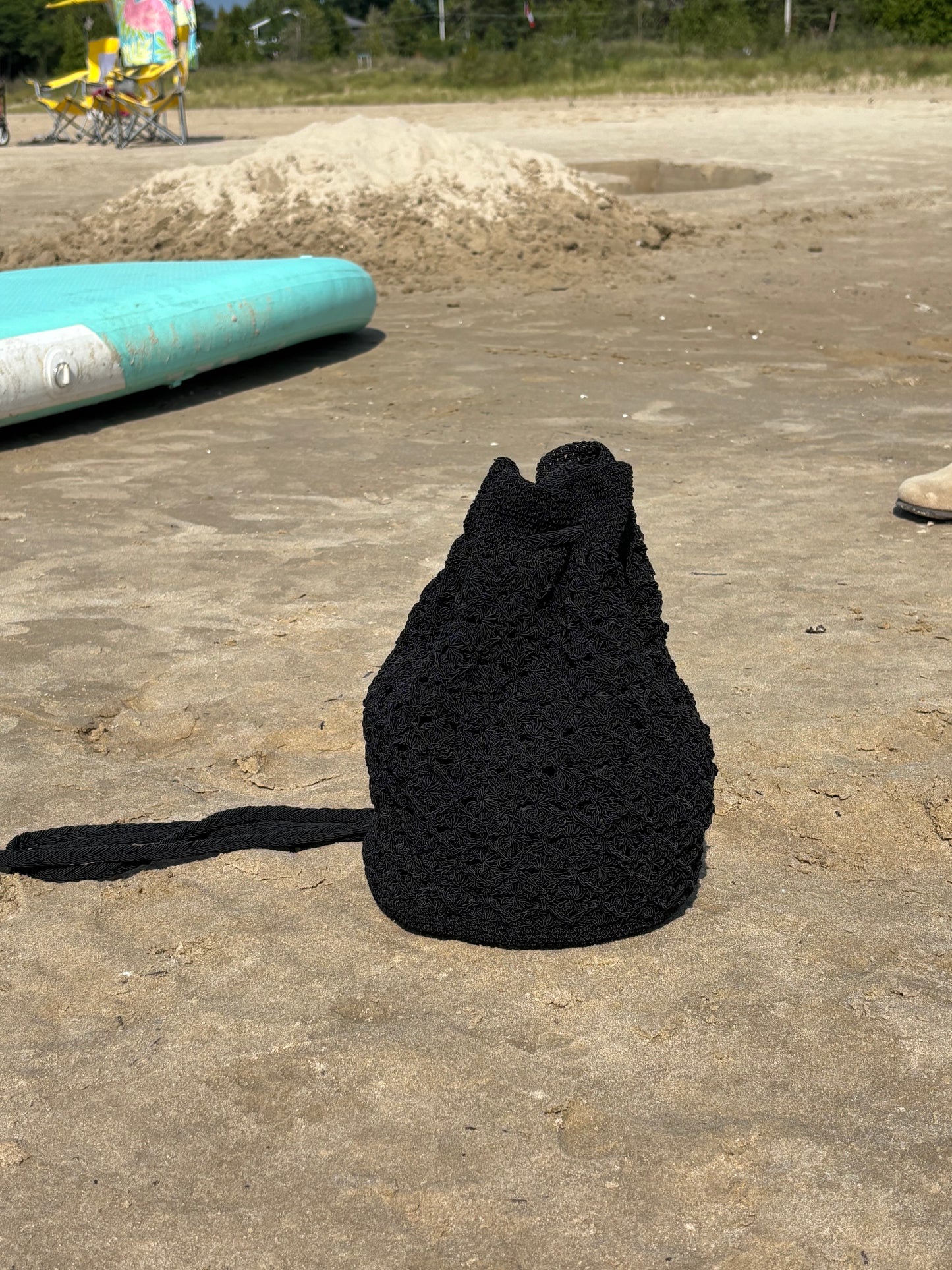 Black Crochet Backpack Bag