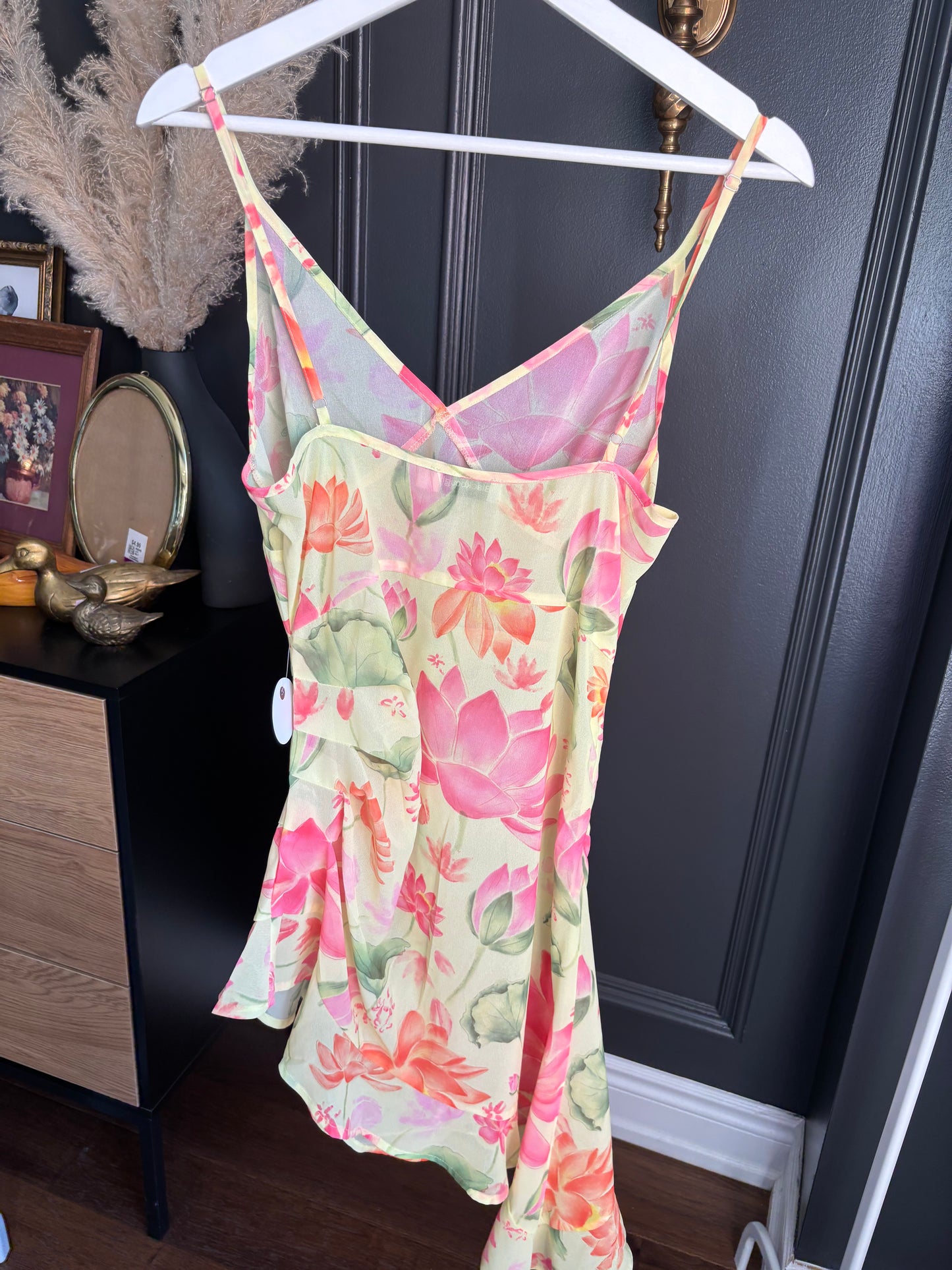 Yellow Rouched Asymmetrical Sheer Dress Size M