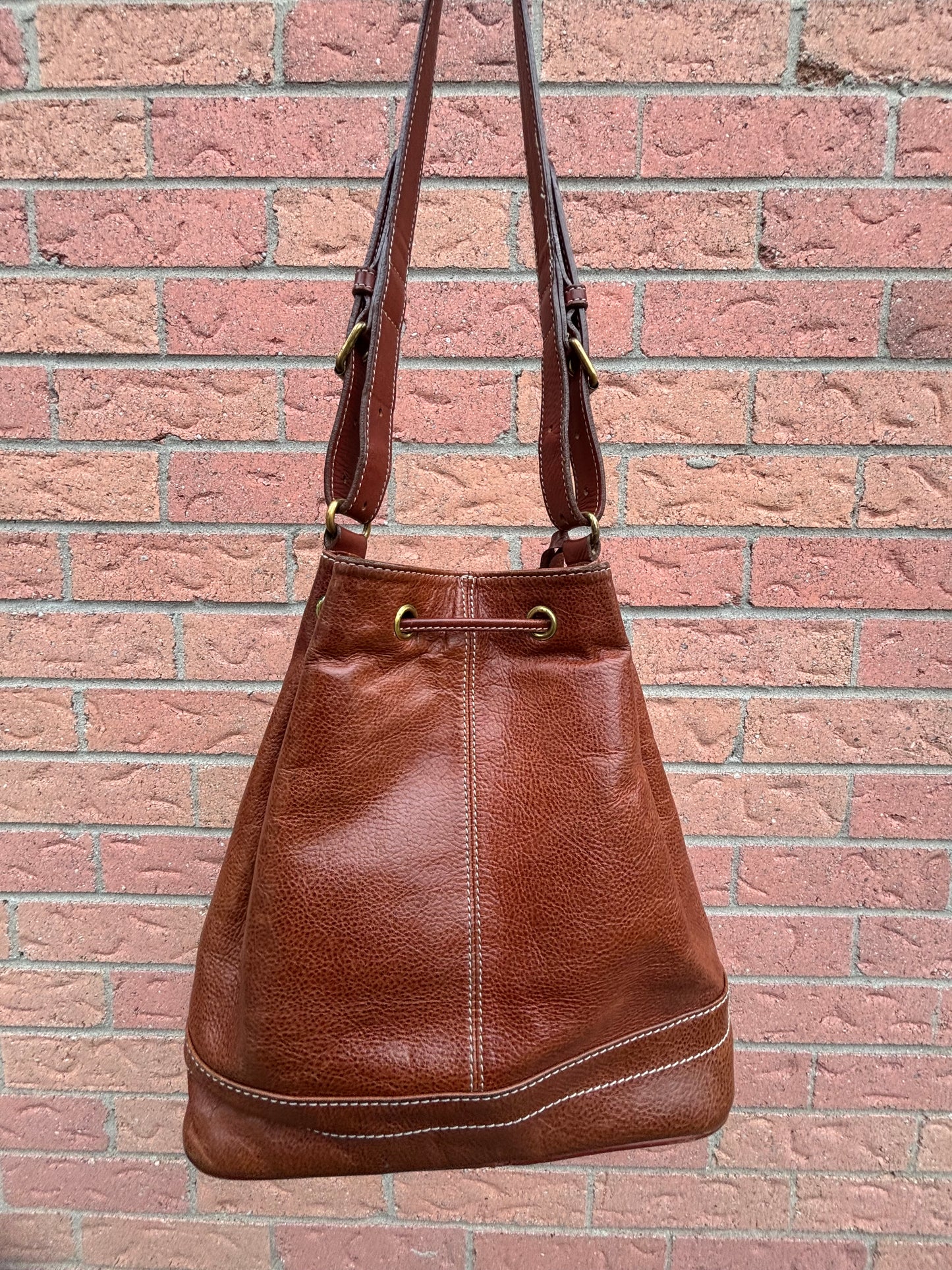 Vintage Brown Leather Bucket Bag