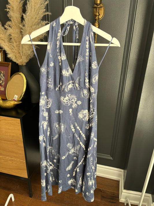 Paisley Print Cotton Blend Halter Dress Size M