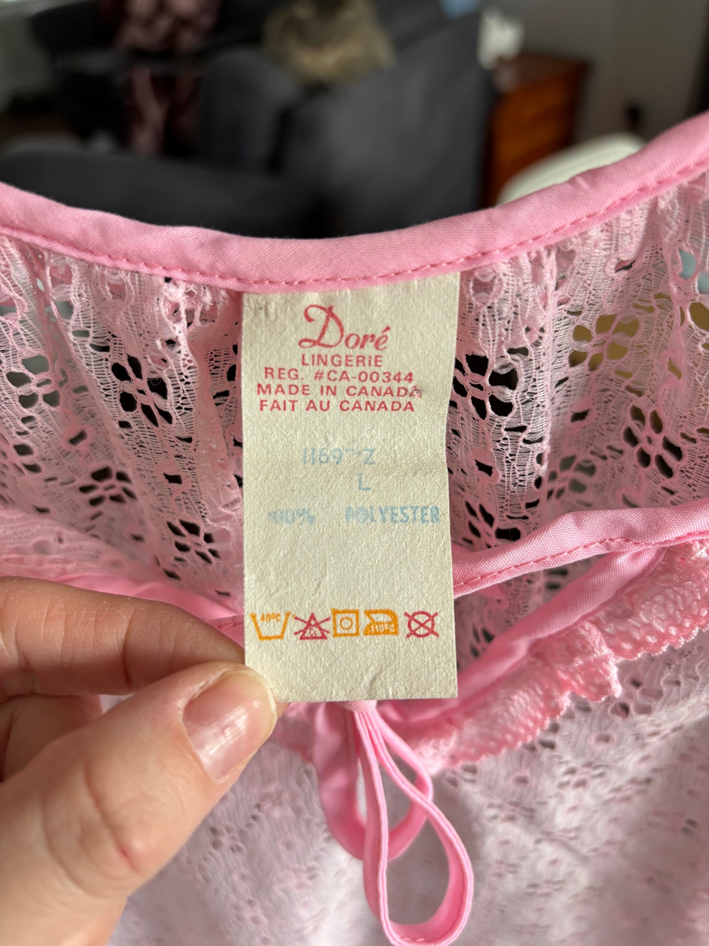 Vintage Pink Lace Nightgown Size L