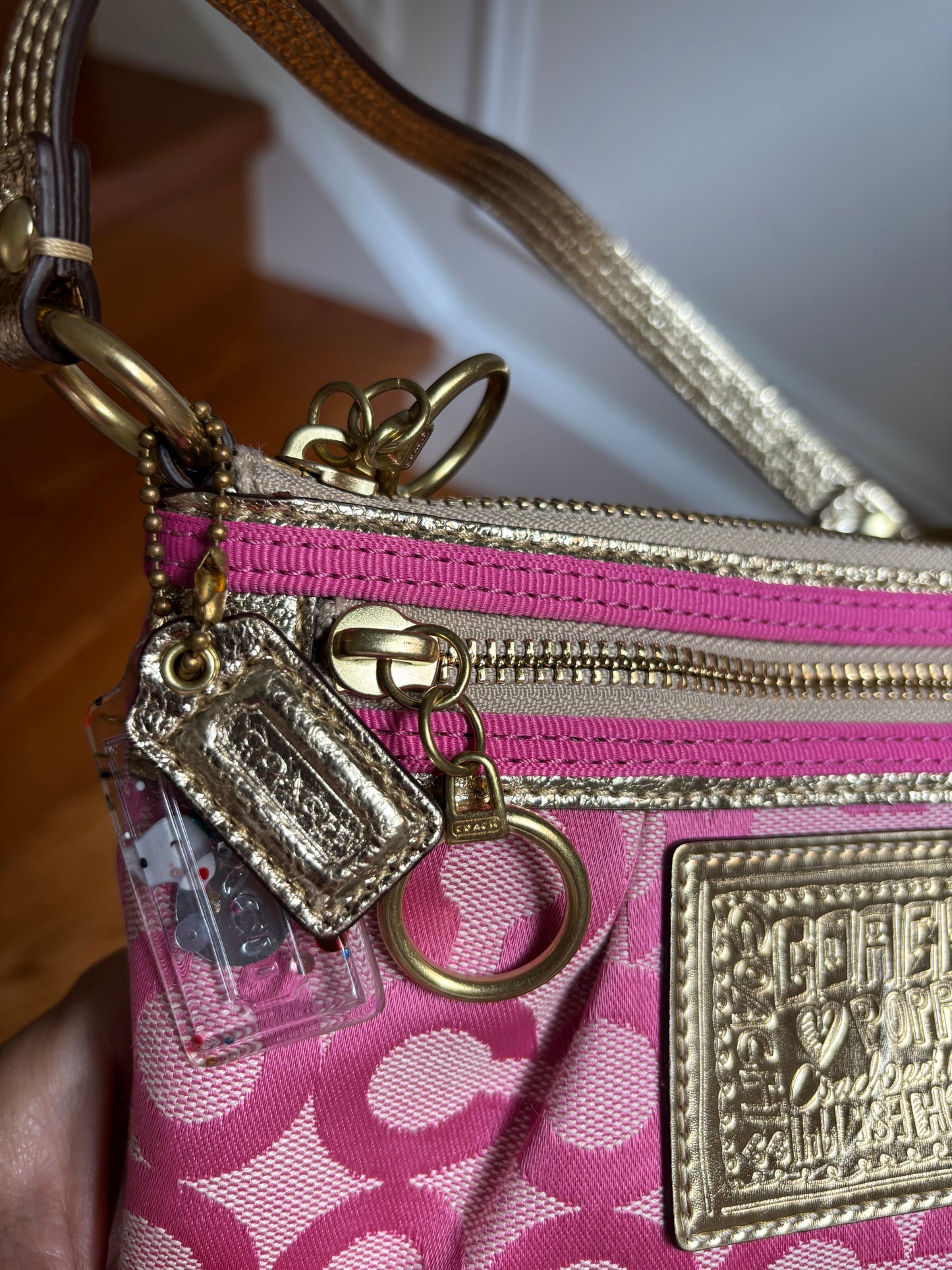 Pink & Gold Coach Wristlet