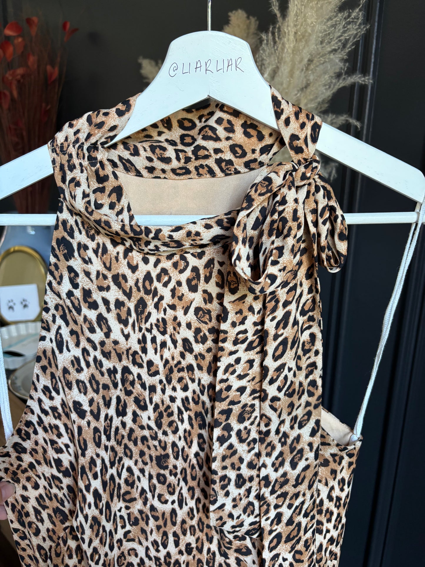 Vintage Leopard Print Tie Neck Dress Size 12