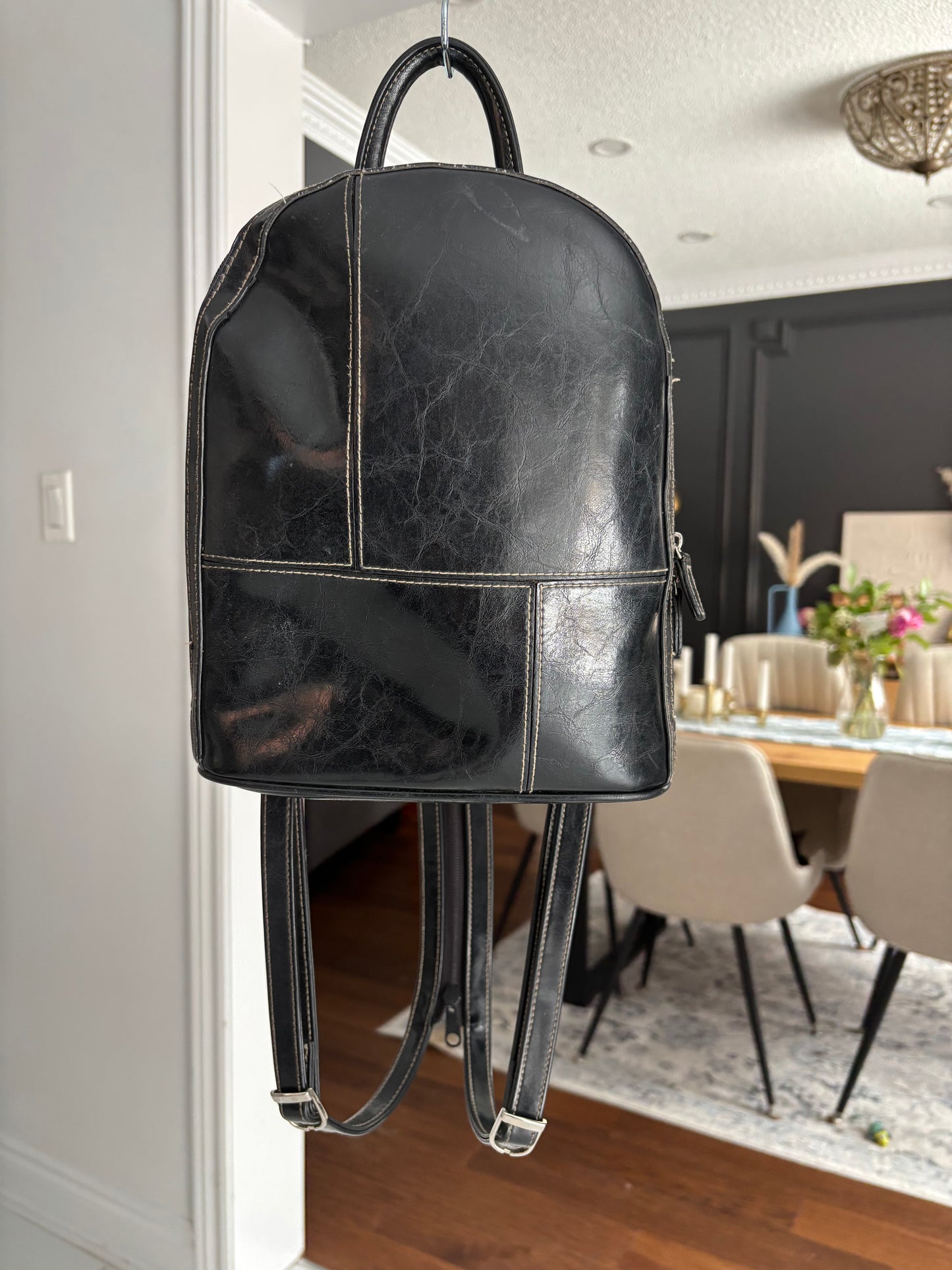 90's Black Leather Backpack