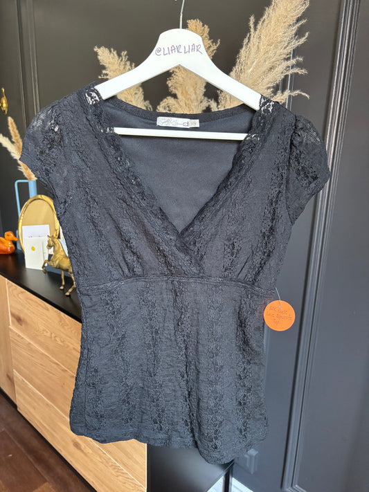 Y2K Black Lace Dynamite Top Size M