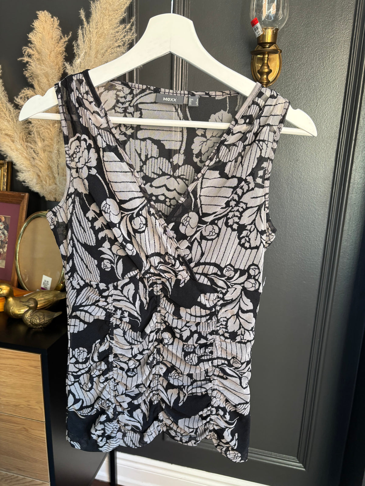 Sleeveless Rouched Mesh Top Size S