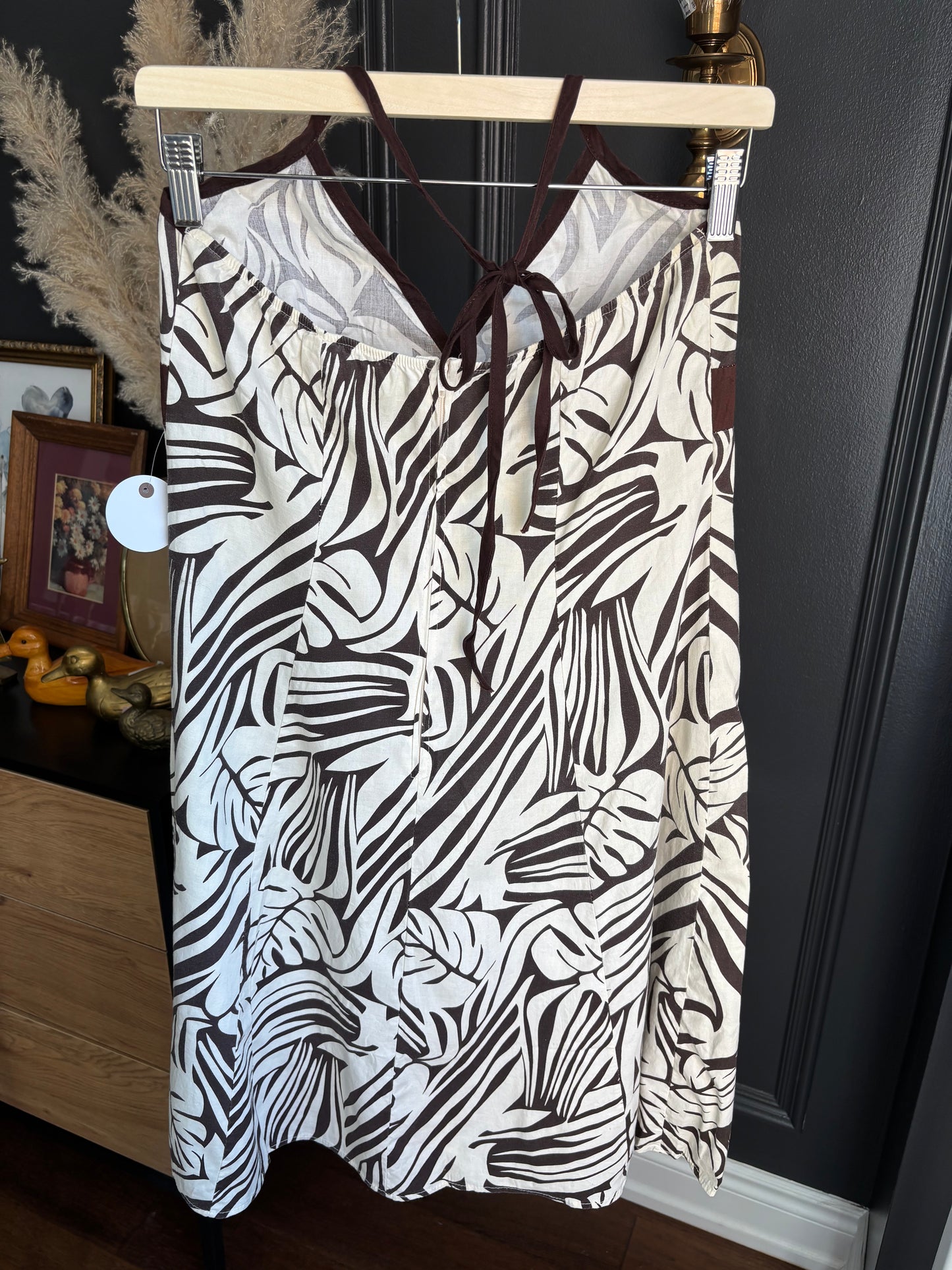 Brown & White Palm Print Halter Dress Size M