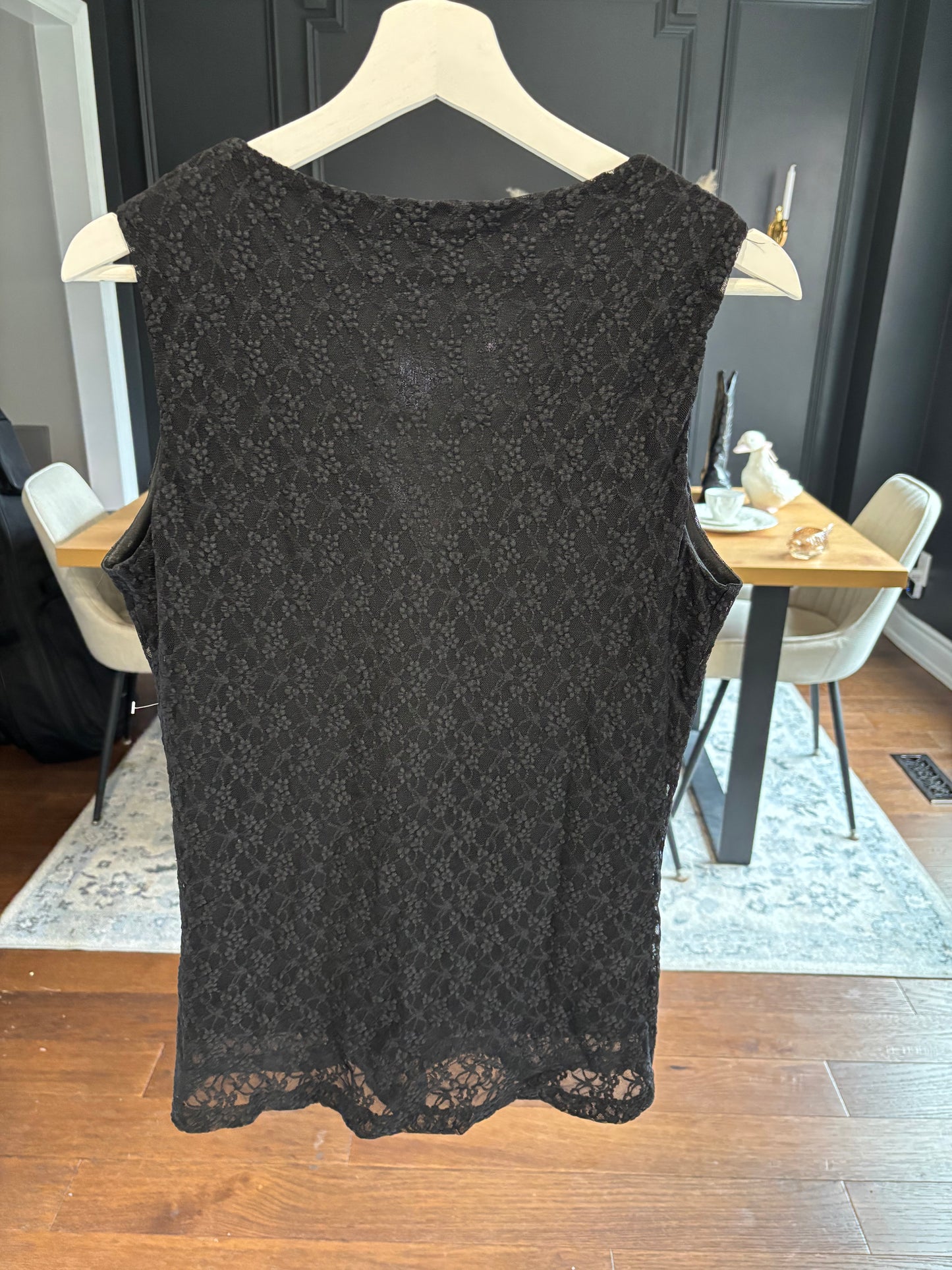 Vintage Sleeveless Black Lace Top Size L